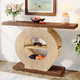100 cm Houten Console met Opbergplank, Ronde Basis Accenttafel voor Entree en Woonkamer 3