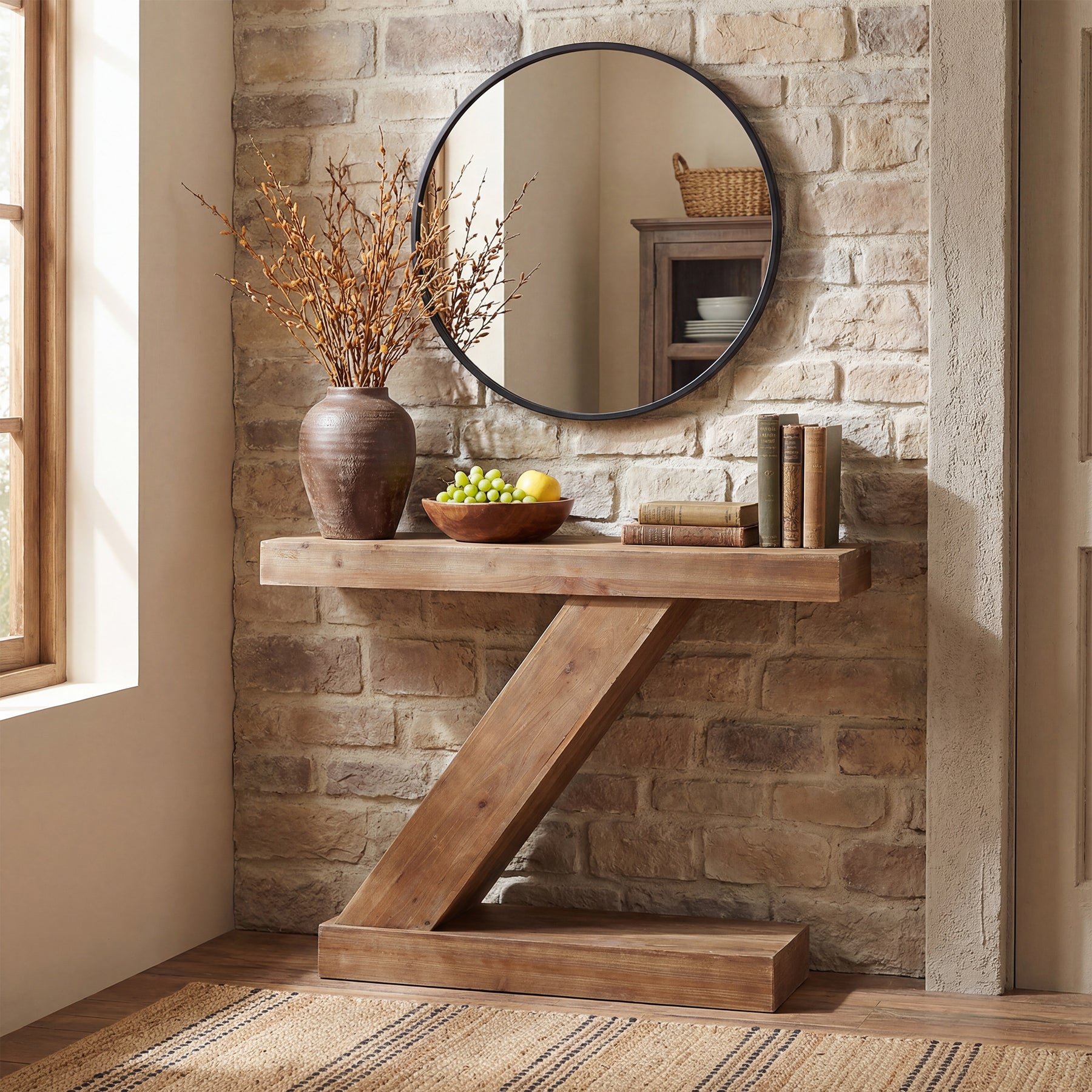 Tribesigns 105 cm Consoletafel, Massief Houten Haltafel met Z-Vorm voor Entree