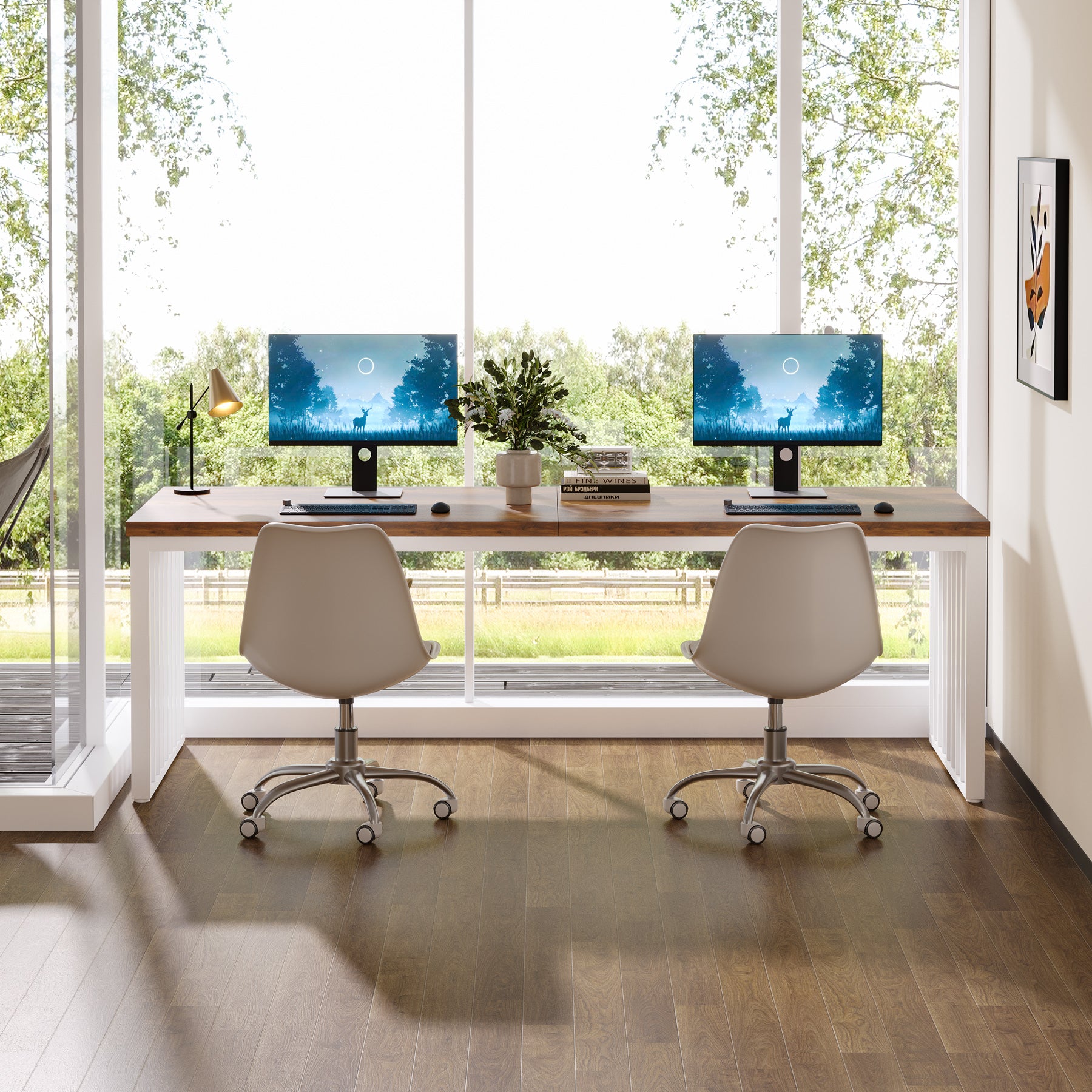 180 cm Bureau, Robuuste Computertafel Met Metalen Frame Voor Thuiskantoor