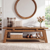 Tribesigns massief houten zitbank 140 cm met schoenenplank, houten bank voor entree en slaapkamer 3