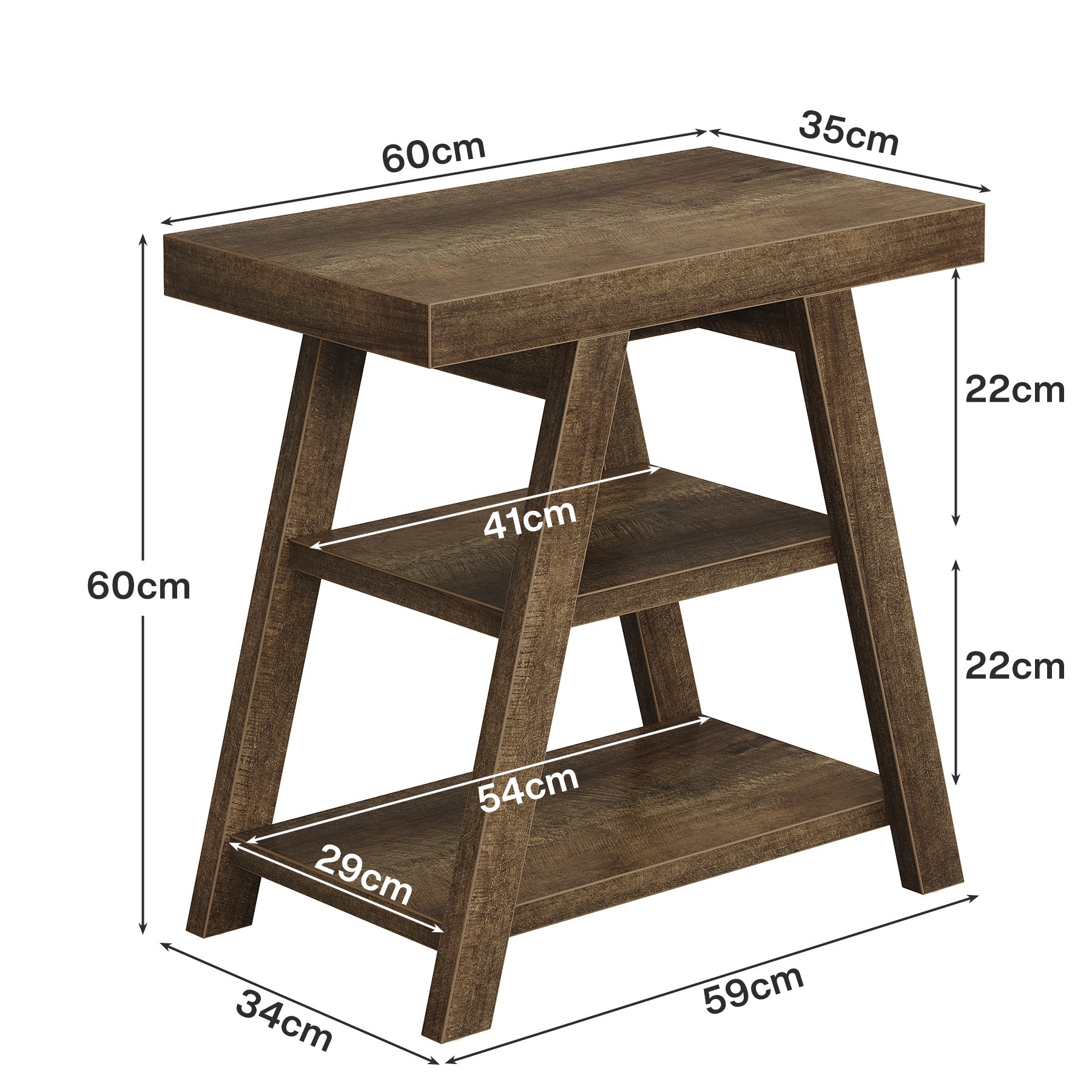 Tribesigns 3-traps bijzettafel met open planken – Nachtkastje met trapeziumpoten