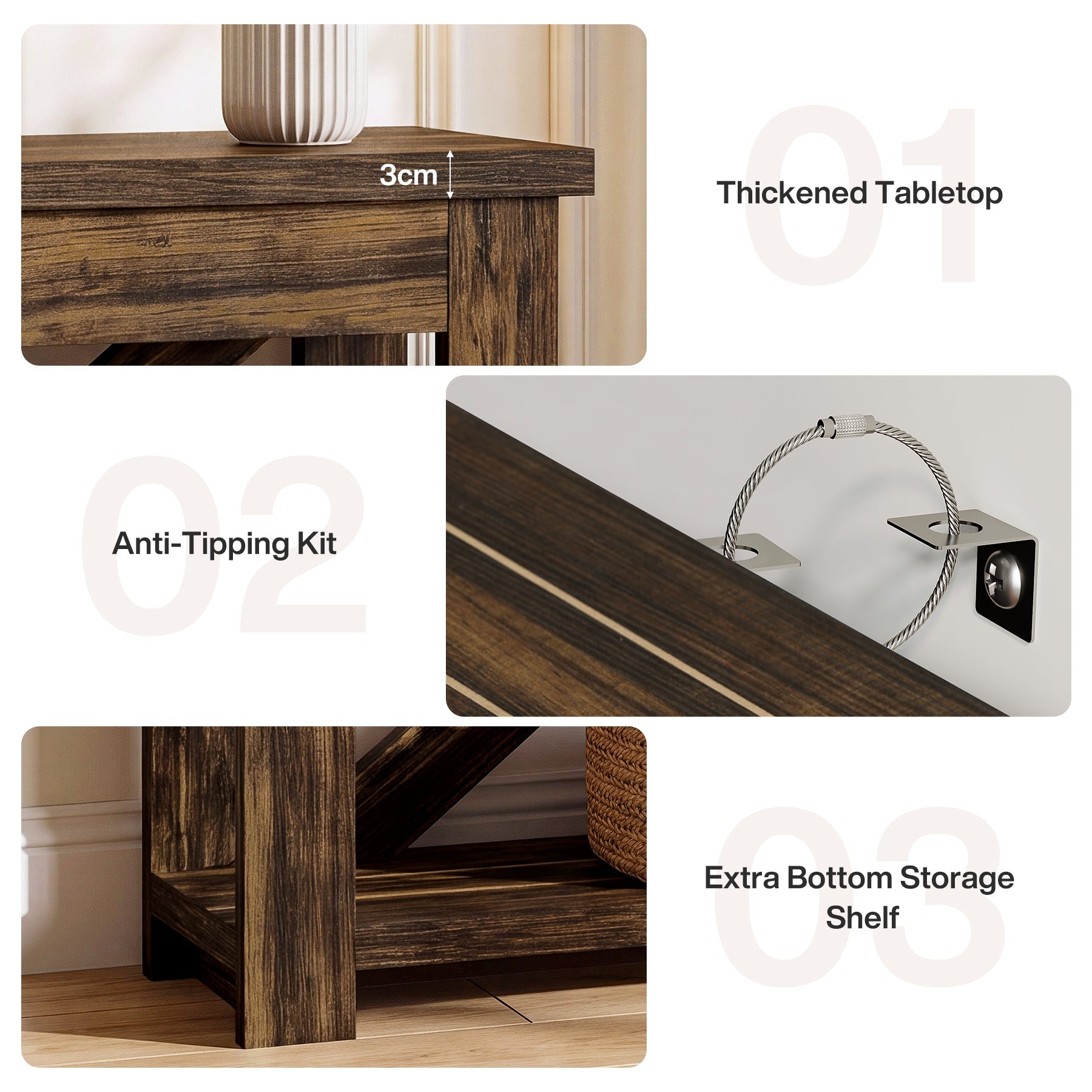 Tribesigns consoletafel 105 cm in landelijke stijl met plank, smalle haltafel met 2 niveaus