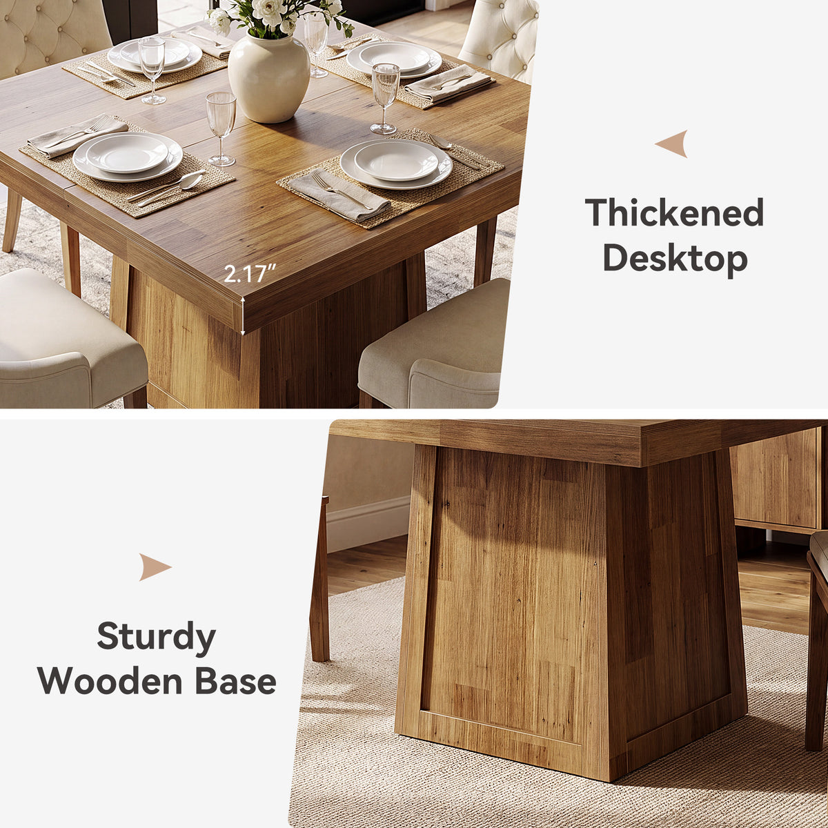 80 cm Tribesigns vierkante eettafel voor 2-4 personen met trapeziumvoet, compacte tafel in walnootlook voor keuken en eetkamer