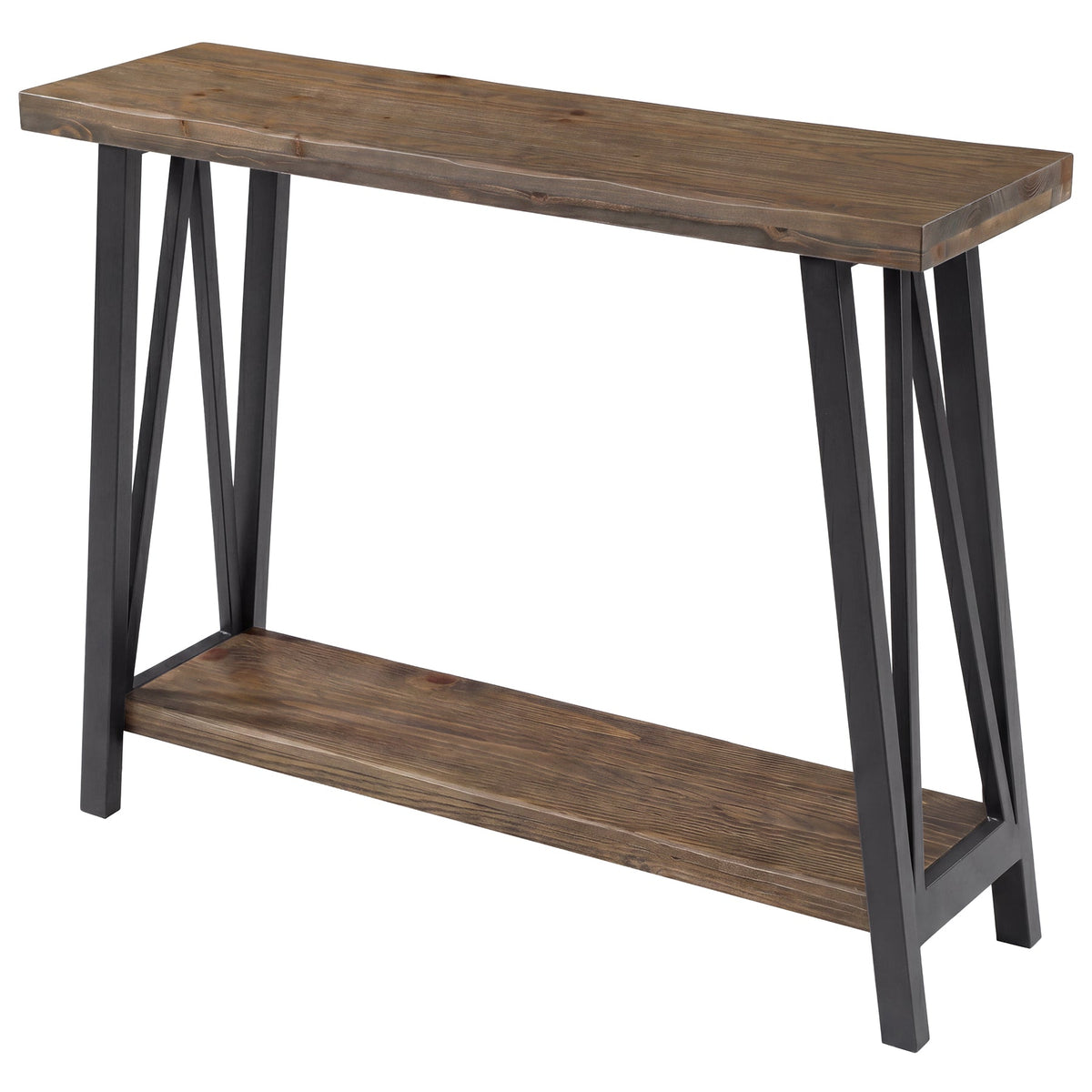 Tribesigns 105 cm consolentafel massief hout natuurrand, industrieel 2-laags frame met opbergplank in hal en woonkamer