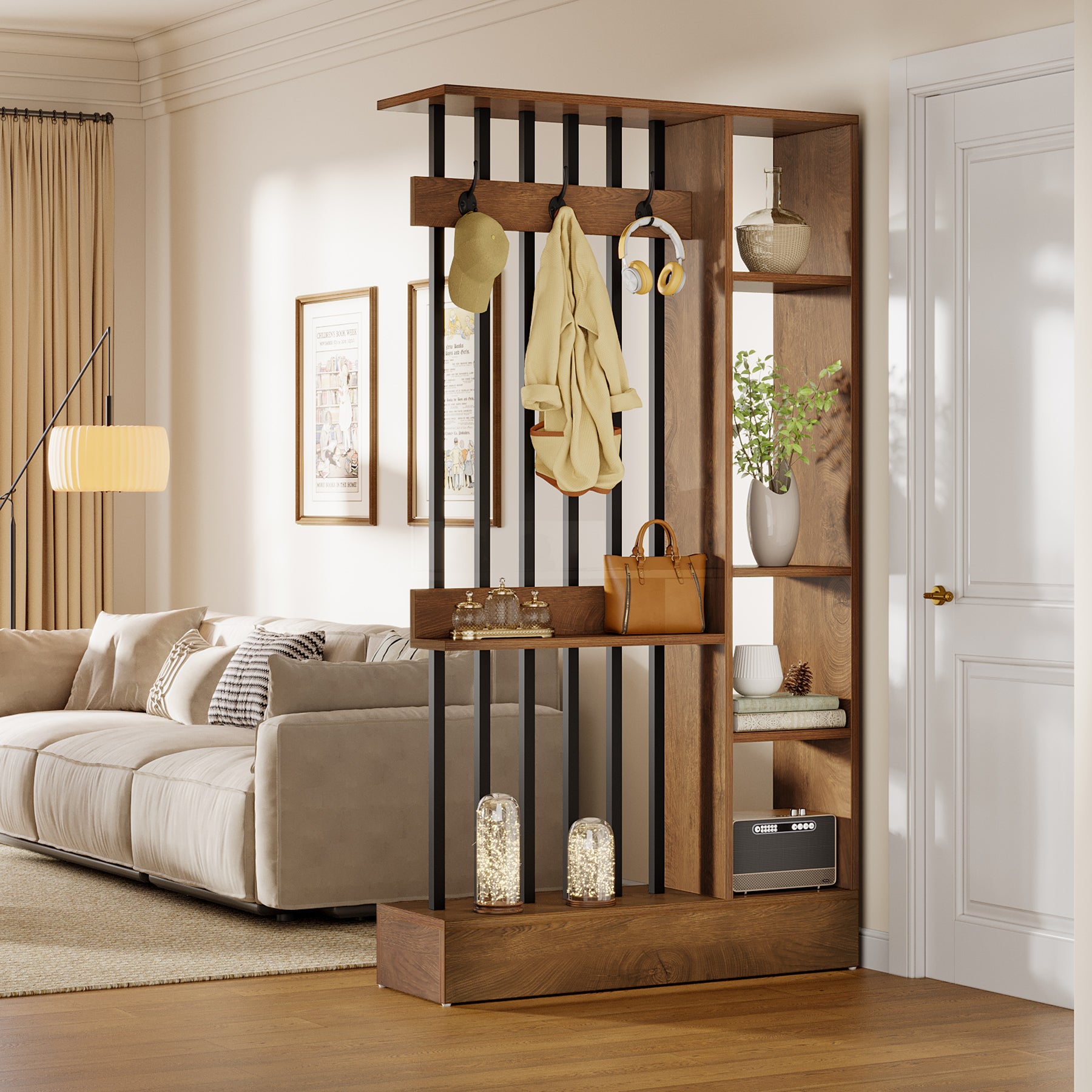 Tribesigns 180 cm Roomdivider Kast, Vrijstaande Scheidingswand met Haken