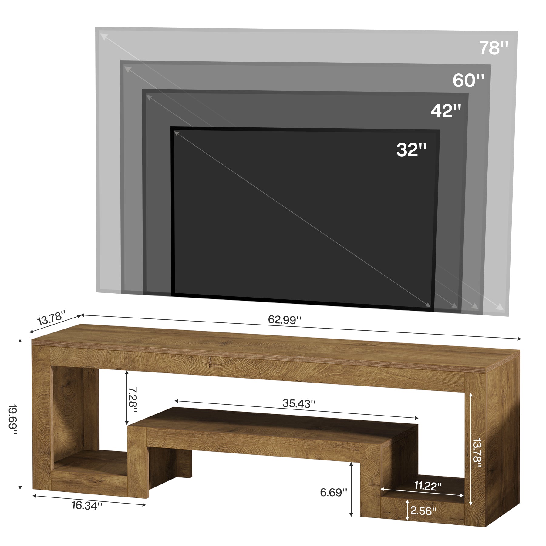 160 cm Tribesigns TV-Meubel voor 55–75 Inch TV’s, Landelijk Entertainment Center met Open Opbergruimte