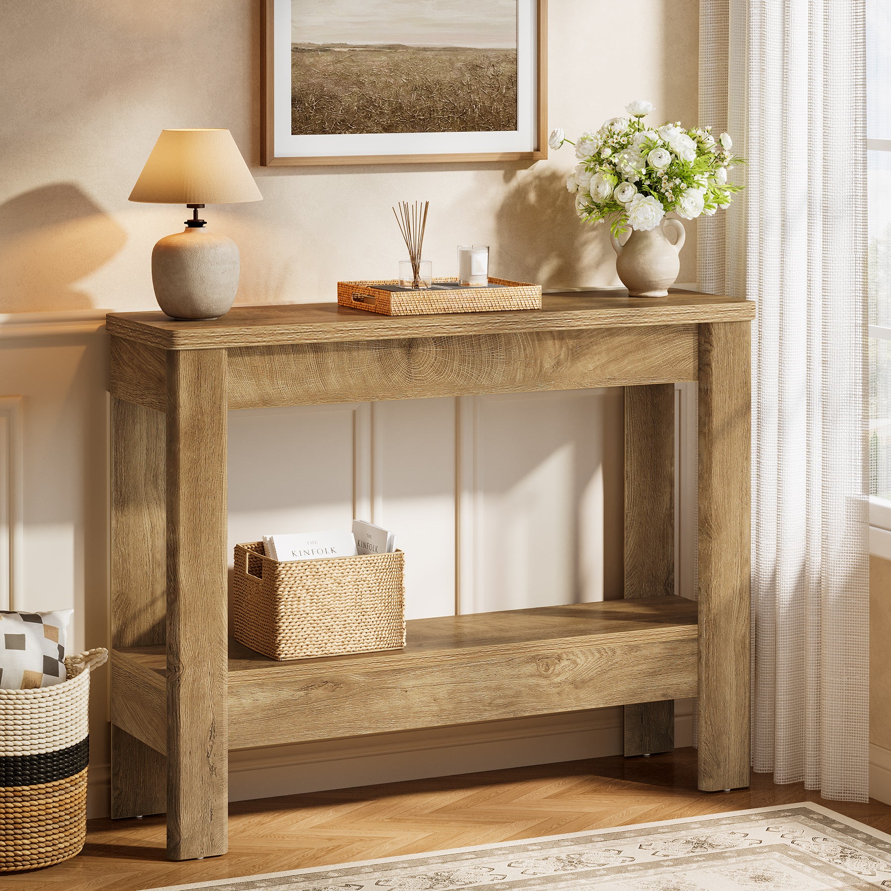 105 x 30 x 80 cm Tribesigns landelijke consoletafel met open opbergruimte, smalle sidetable voor hal en woonkamer