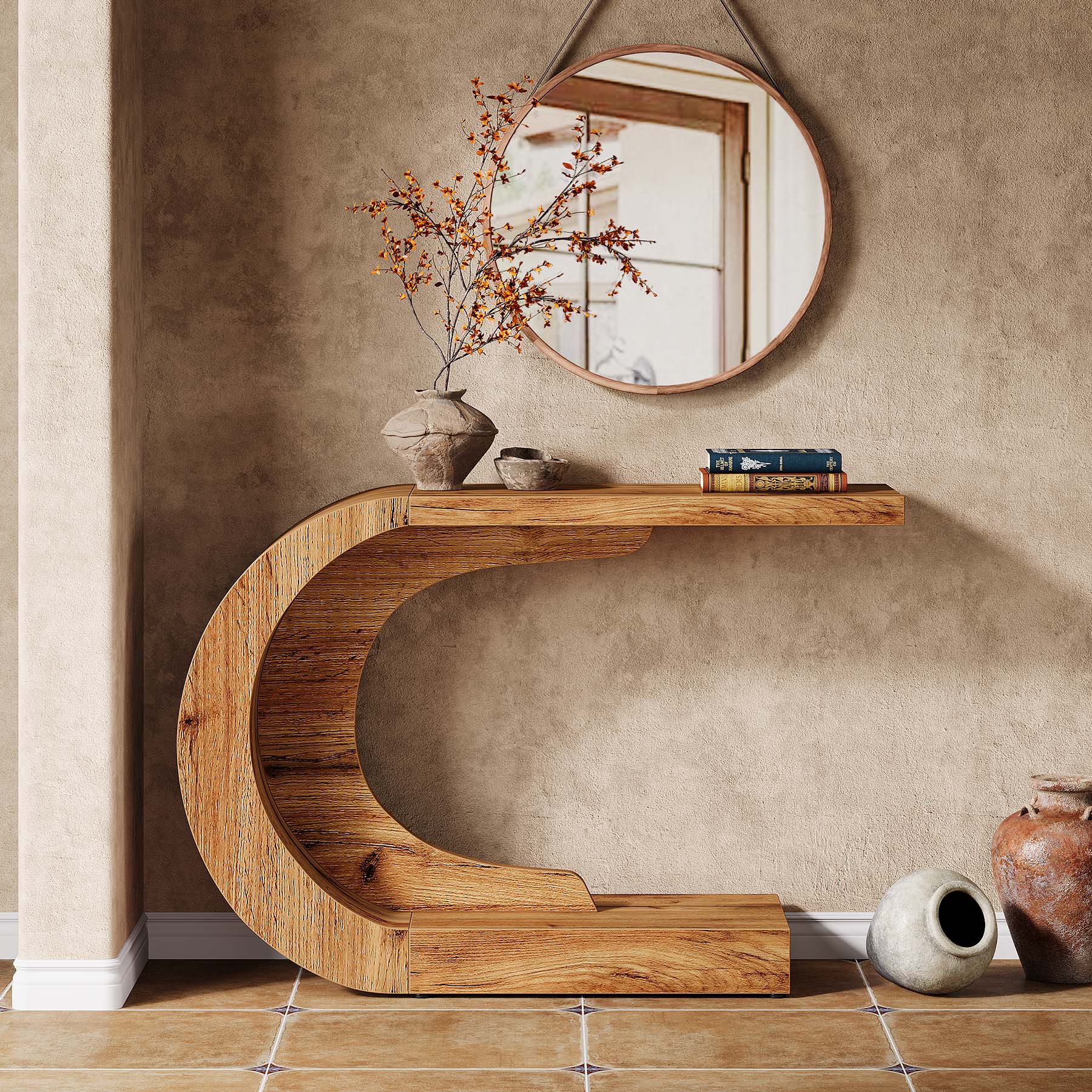 Tribesigns Moderne Entréetafel met Opbergruimte, Landelijk C-Vormig Design 110 cm voor Woonkamer