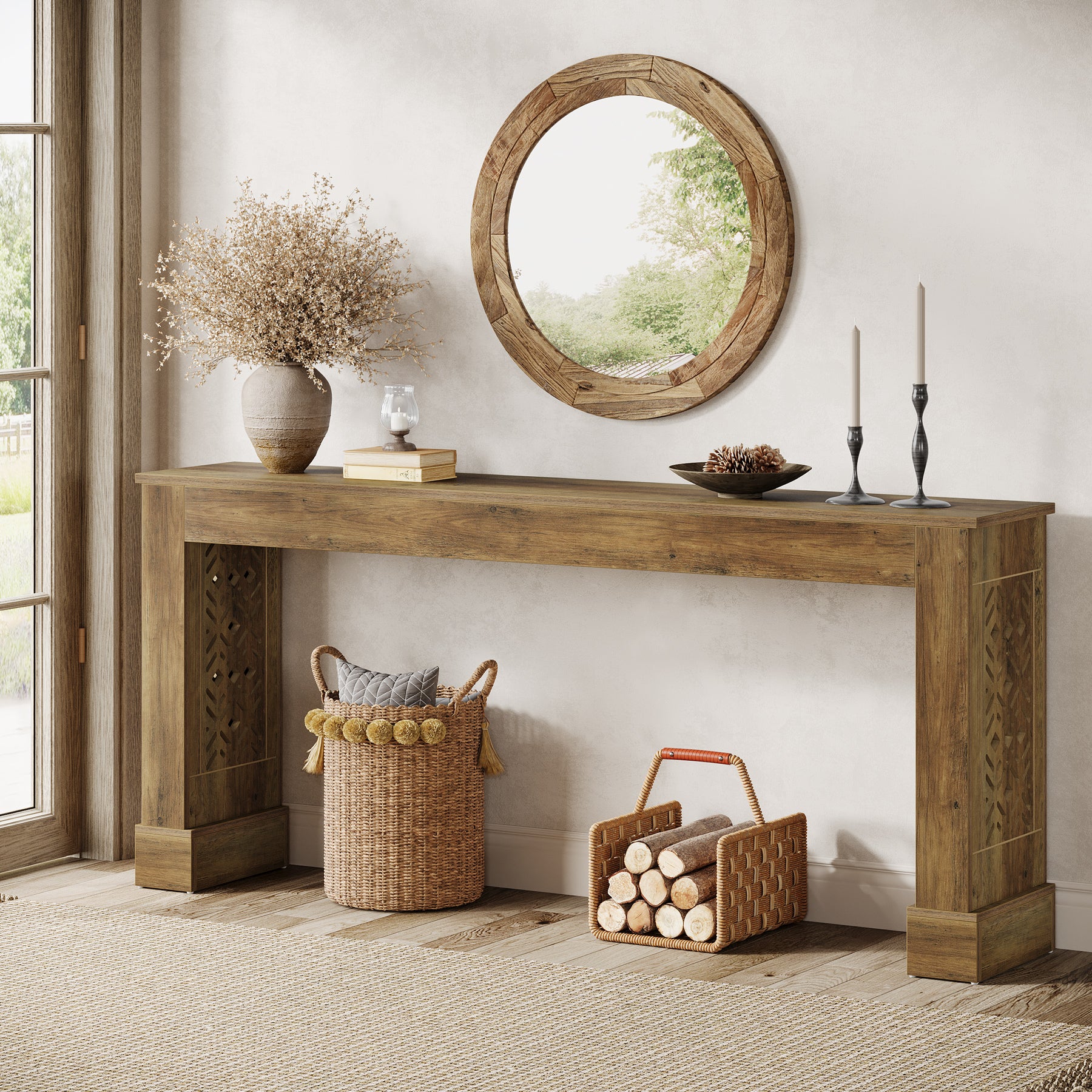 160 cm Landelijke Consoletafel voor Entree en Hal, Industriële Houten Haltafel Bruin