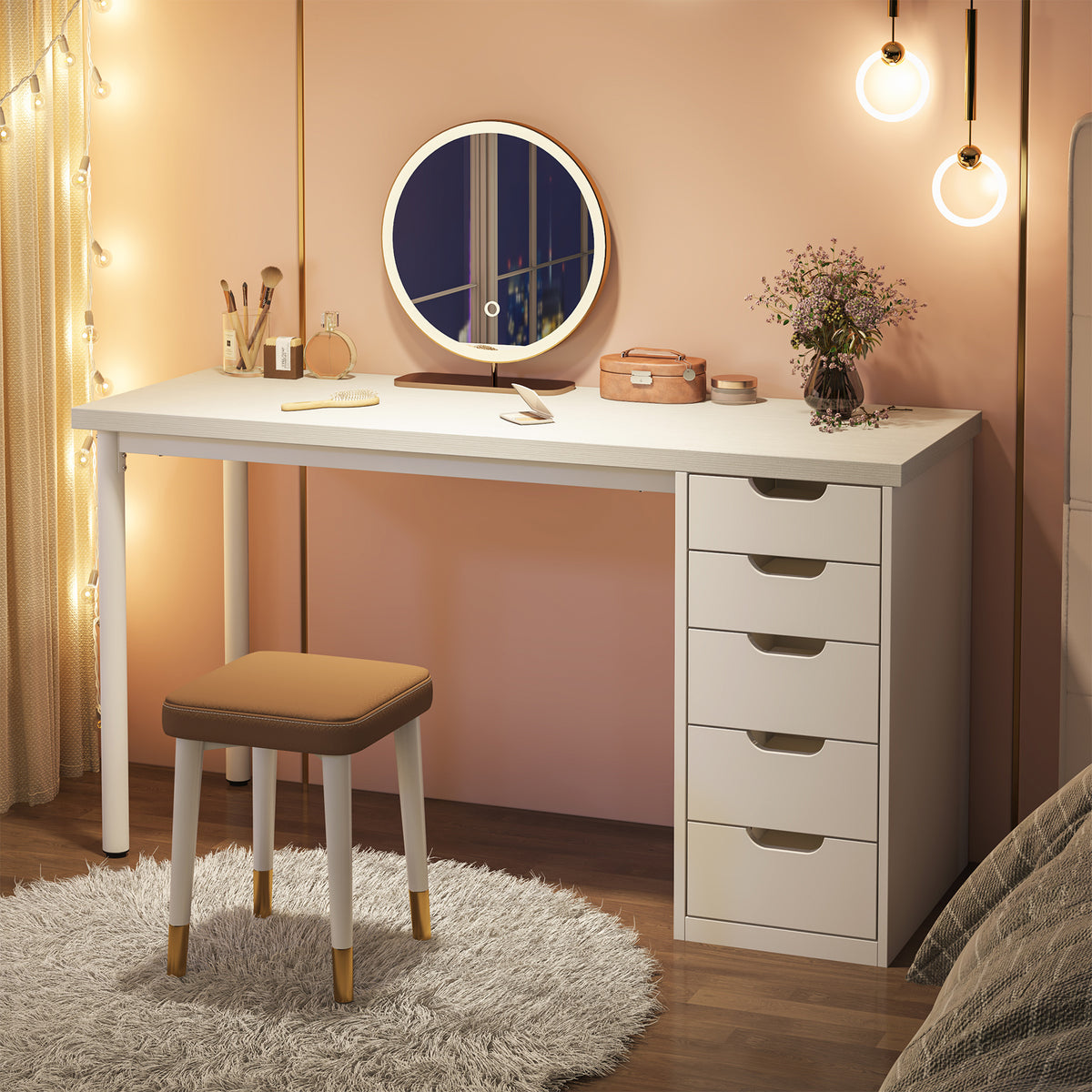 120 cm Tribesigns Kaptafel met 5 Lades, Moderne Make-up Tafel met Opbergruimte voor Slaapkamer