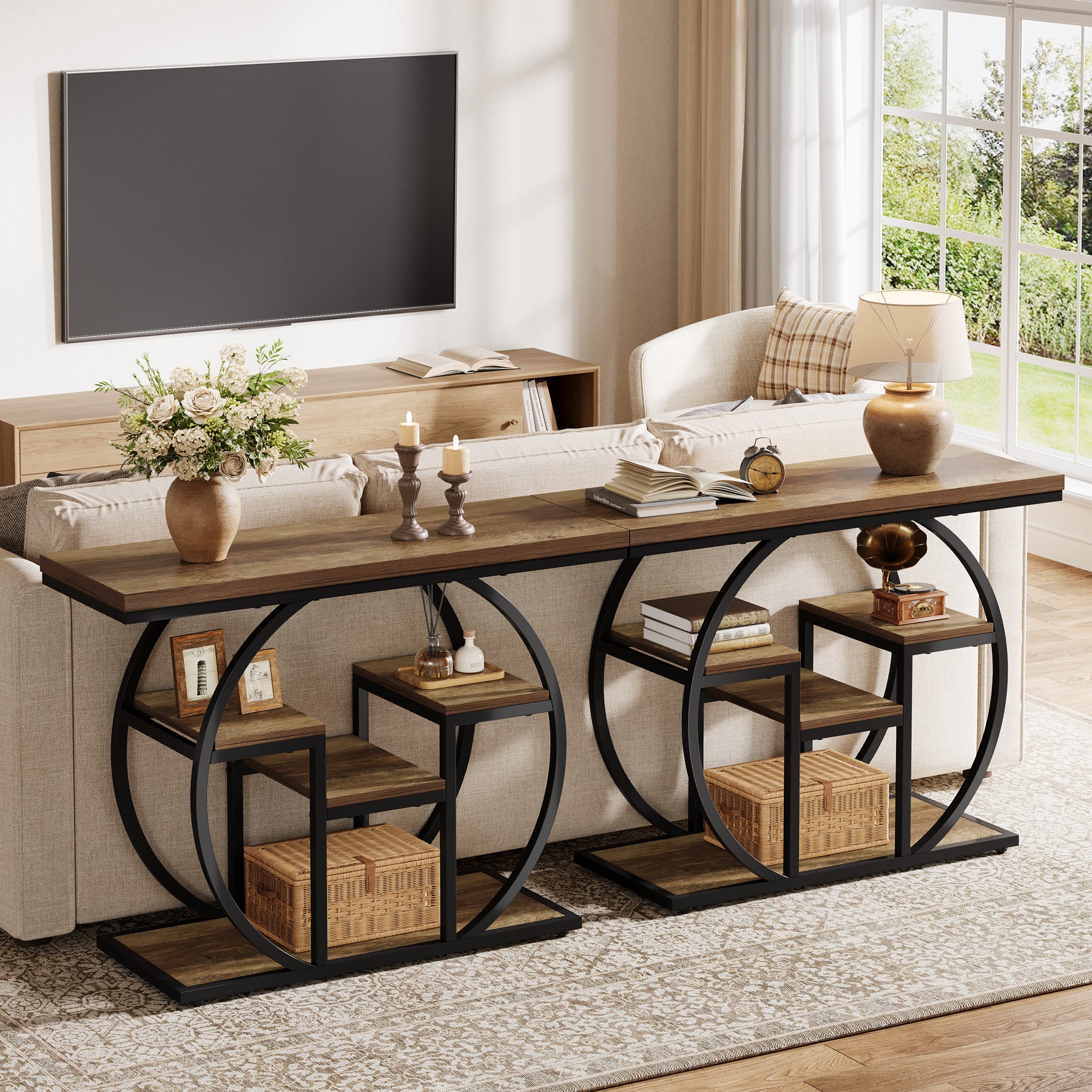 Tribesigns 105 cm Consoletafel, 4-Laags Industriële Haltafel met Planken