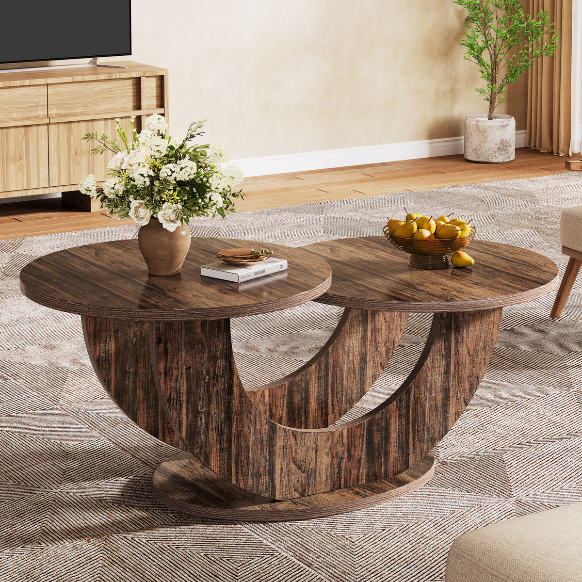 Tribesigns Moderne Salontafel Met U-Frame, Ronde Tafel In Eikenlook