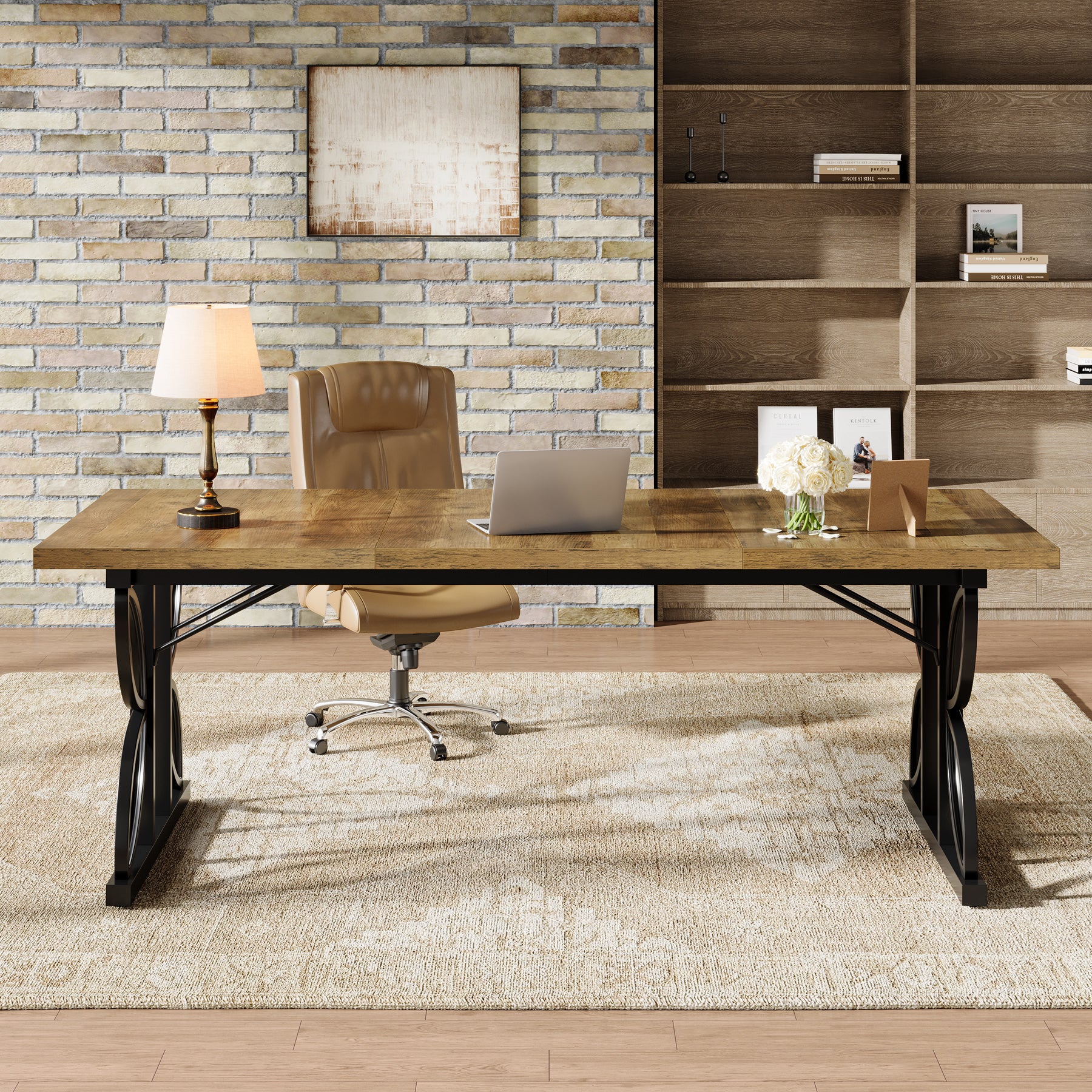 180 cm Groot Bureaublad met Robuust Metalen Frame, Industriële Computer Bureau Werktafel voor Thuis