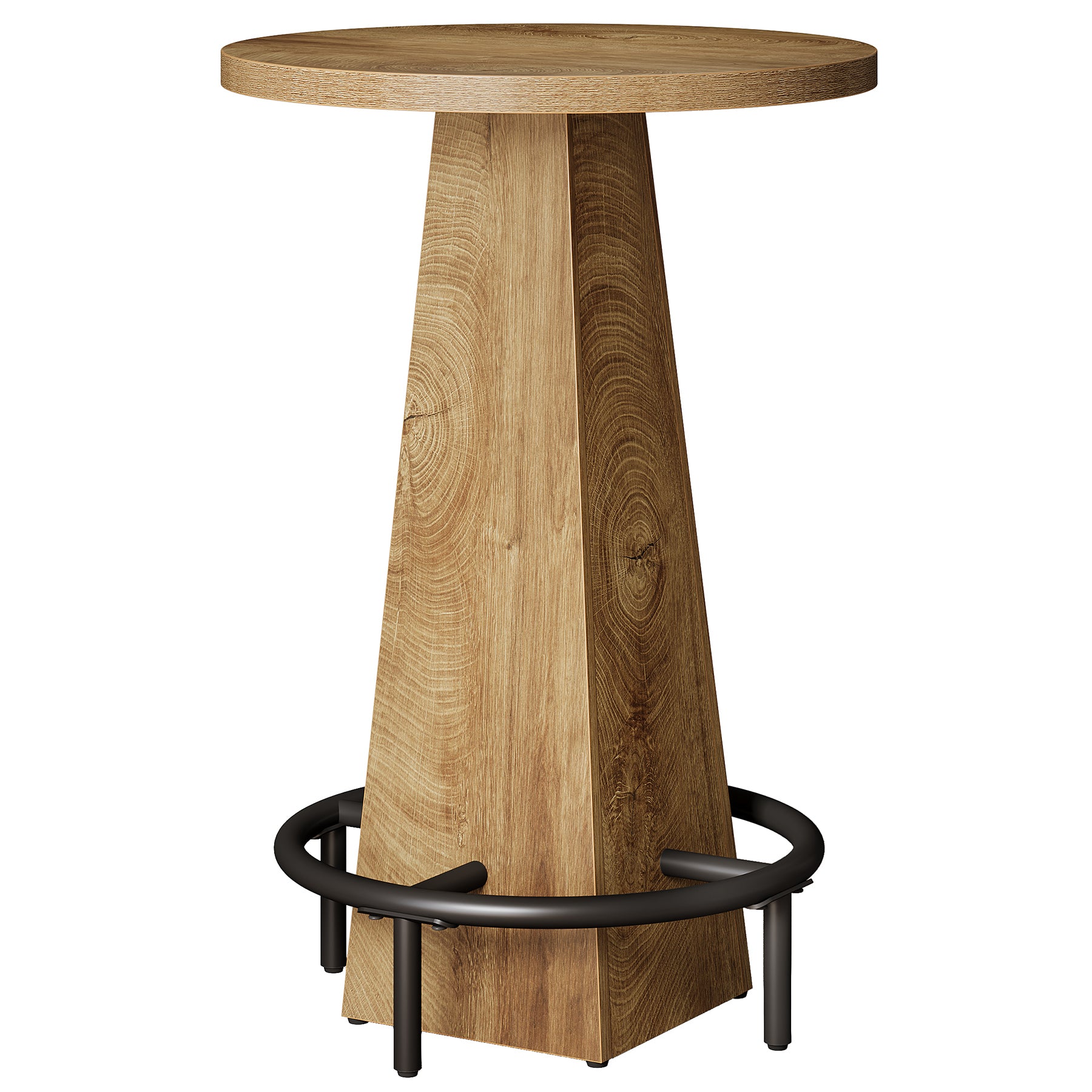 95 cm Ronde Bartafel met Metalen Voetring, Houten Bistro Statafel