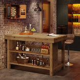 140 cm landelijke bartafel, 3-laags barunit van massief hout met open opbergplanken 3