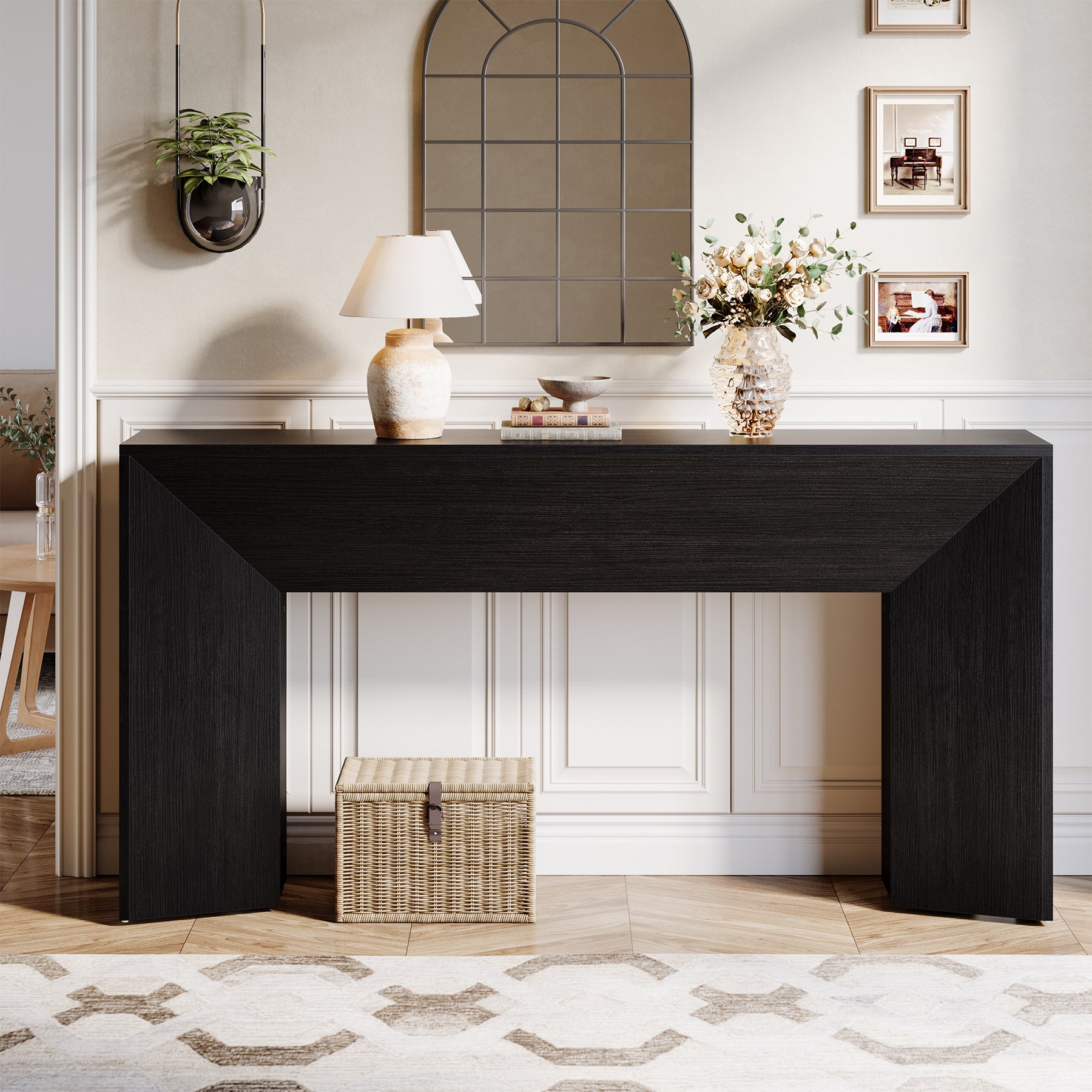 Tribesigns 160 cm Console Tafel voor Entree, Zwarte Houten Sofa Tafel voor Woonkamer en Hal