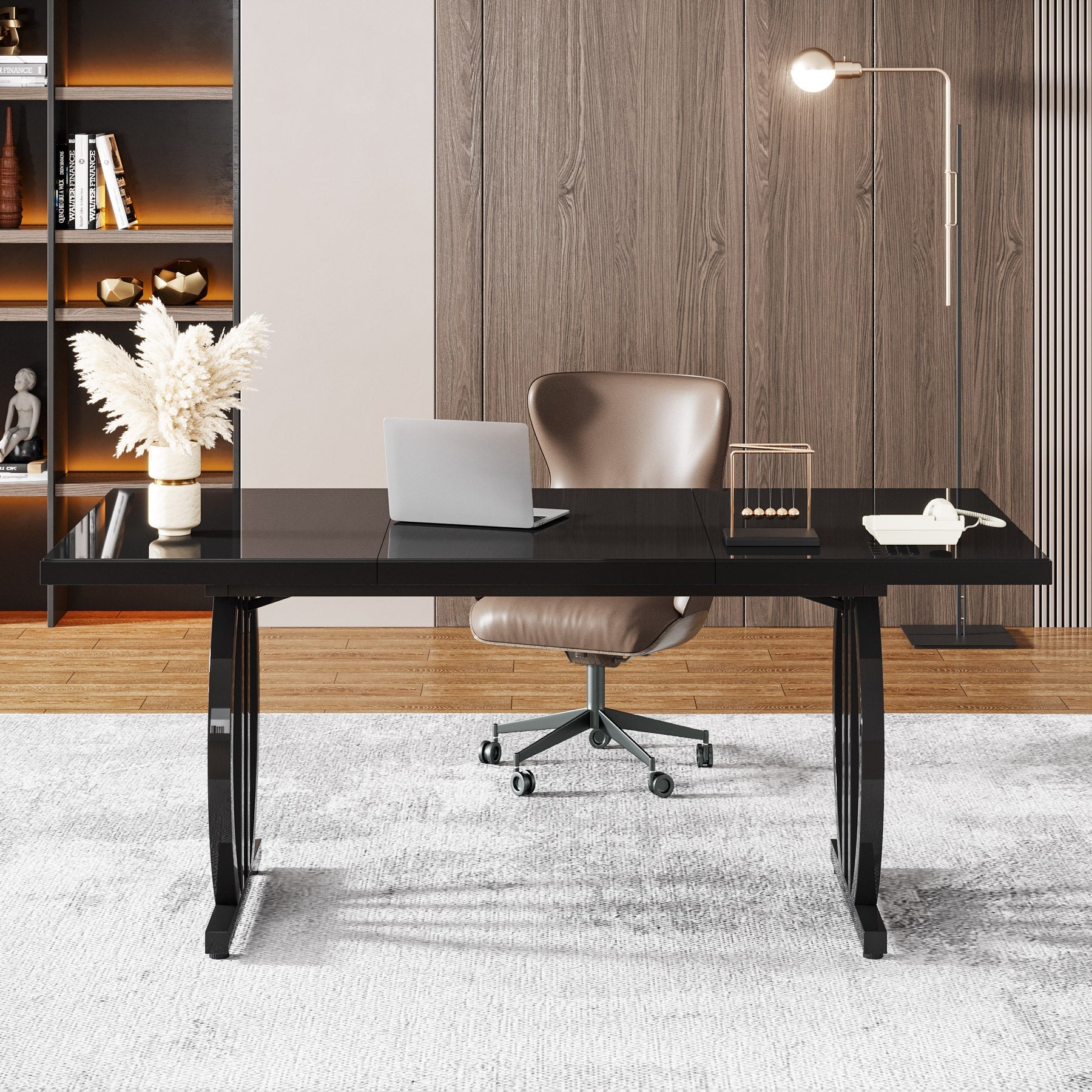 Licht Zwart Bureau 160 cm, Modern Design met Metalen Frame voor Kantoor en Studie