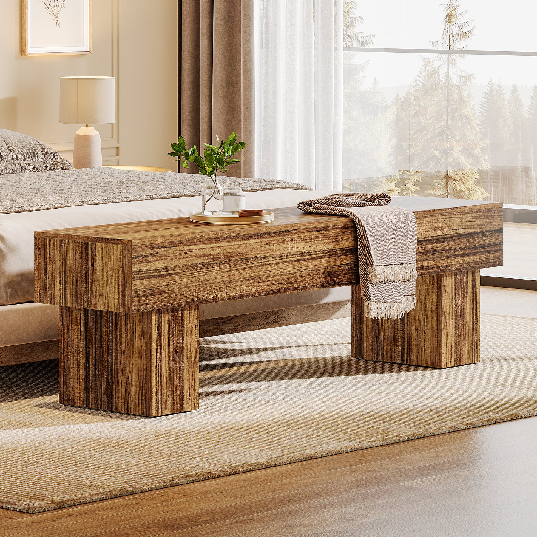 Tribesigns 160 cm Extra Lange Slaapkamerbank, Houten Farmhouse Bank voor Slaapkamer