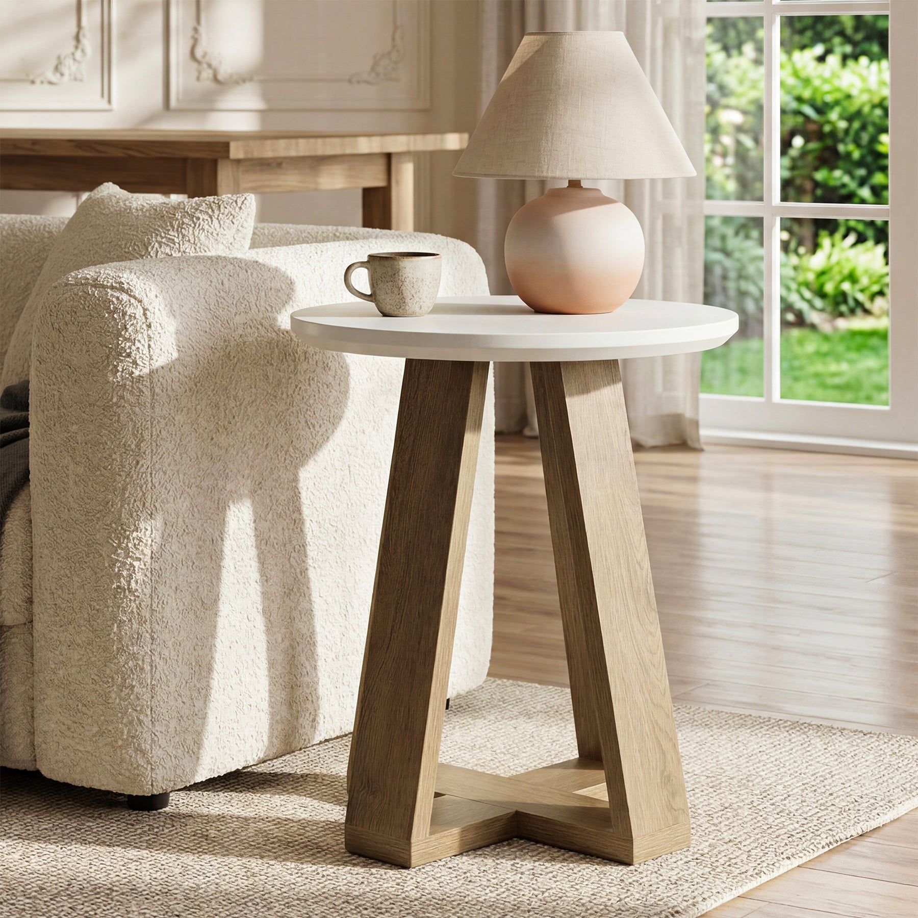 60 cm Ronde Bijzettafel, Moderne Accenttafel voor Woonkamer en Slaapkamer