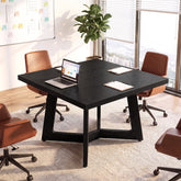 100 cm vierkante vergadertafel voor 2-4 personen met zwart design en stevige trapeziumpoten, kantoortafel voor kantoor 3