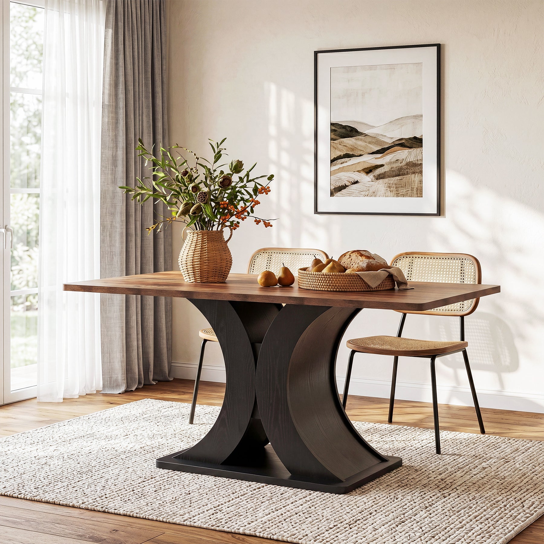 Tribesigns Eettafel 140 cm voor 4–6 personen, Rechthoekige Keukentafel in Landelijke Stijl met Stevige Metalen Voet