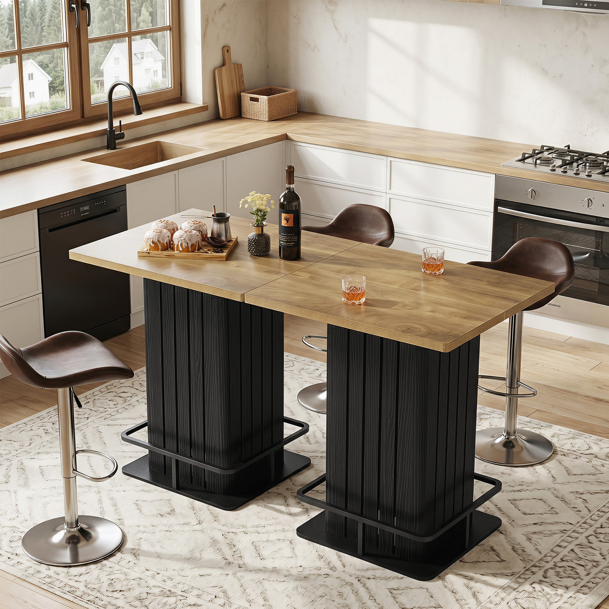 80 cm Vierkante Bartafel met Metalen Voetsteun, Industriële Hoge Tafel voor Keuken en Thuisbar