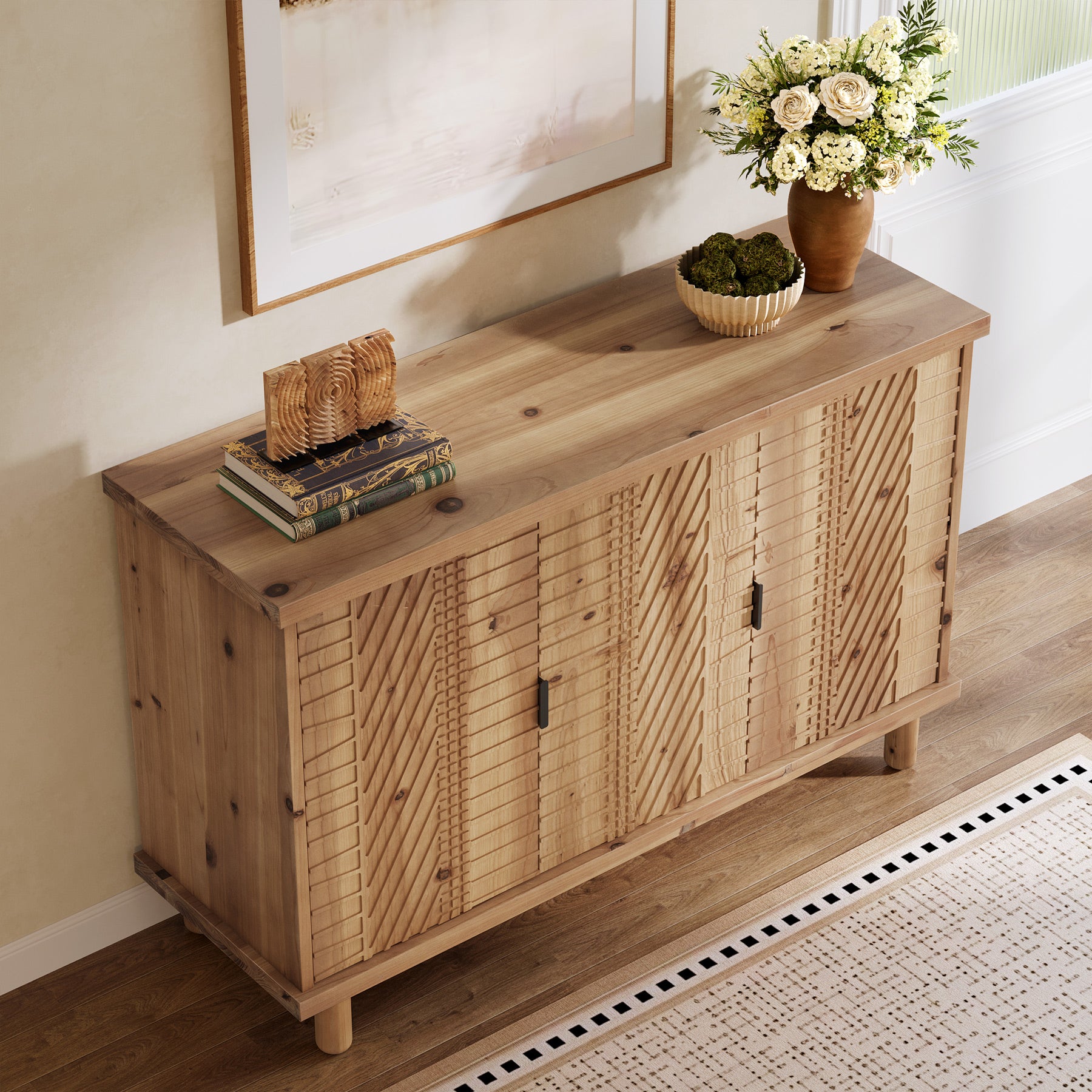 121 x 40 x 80 cm Tribesigns massief houten dressoir met 3 deuren en verstelbare planken, landelijke buffetkast voor keuken eetkamer en entree