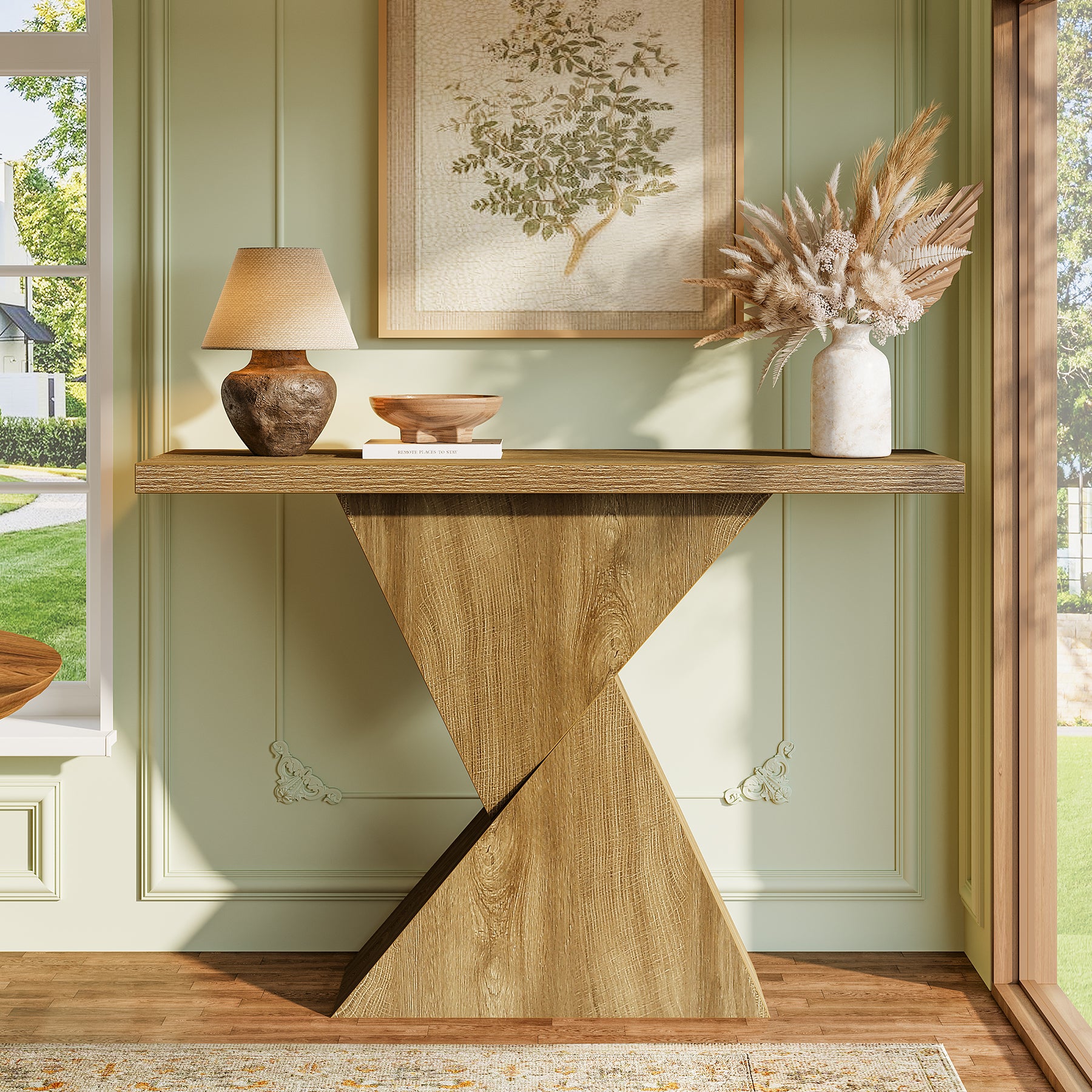 105 cm Geometrische Consoletafel, Smalle Landelijke Banktafel