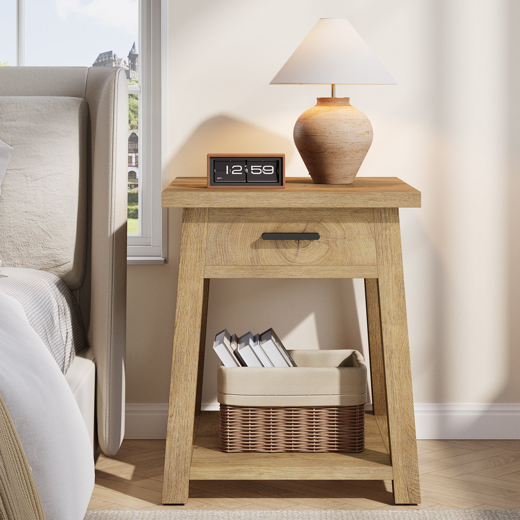 50 cm Tribesigns nachtkastje met lade, rustieke bedtafel met open plank voor slaapkamer