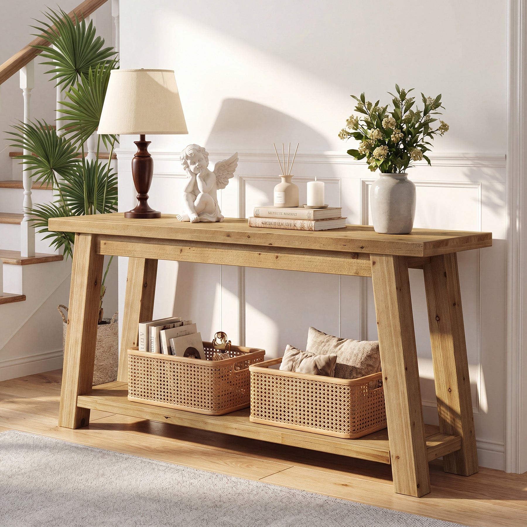 Tribesigns massief houten TV-lowboard, 180 cm, voor 65-80 inch televisies, mediaconsole in landelijke stijl met open opbergvakken