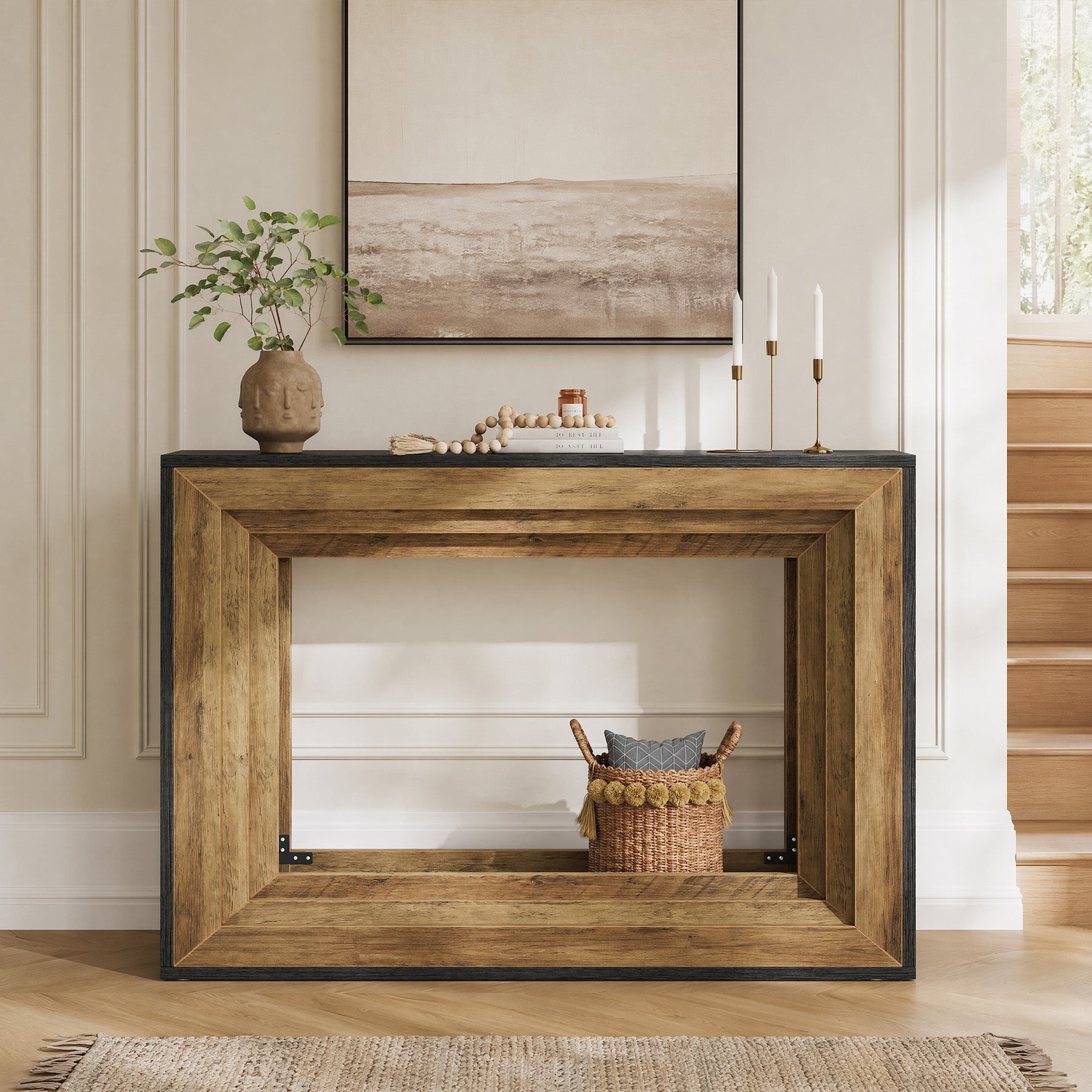 Tribesigns Consoletafel 105 cm met 2 Planken, Smalle Haltafel voor Woonkamer en Entree
