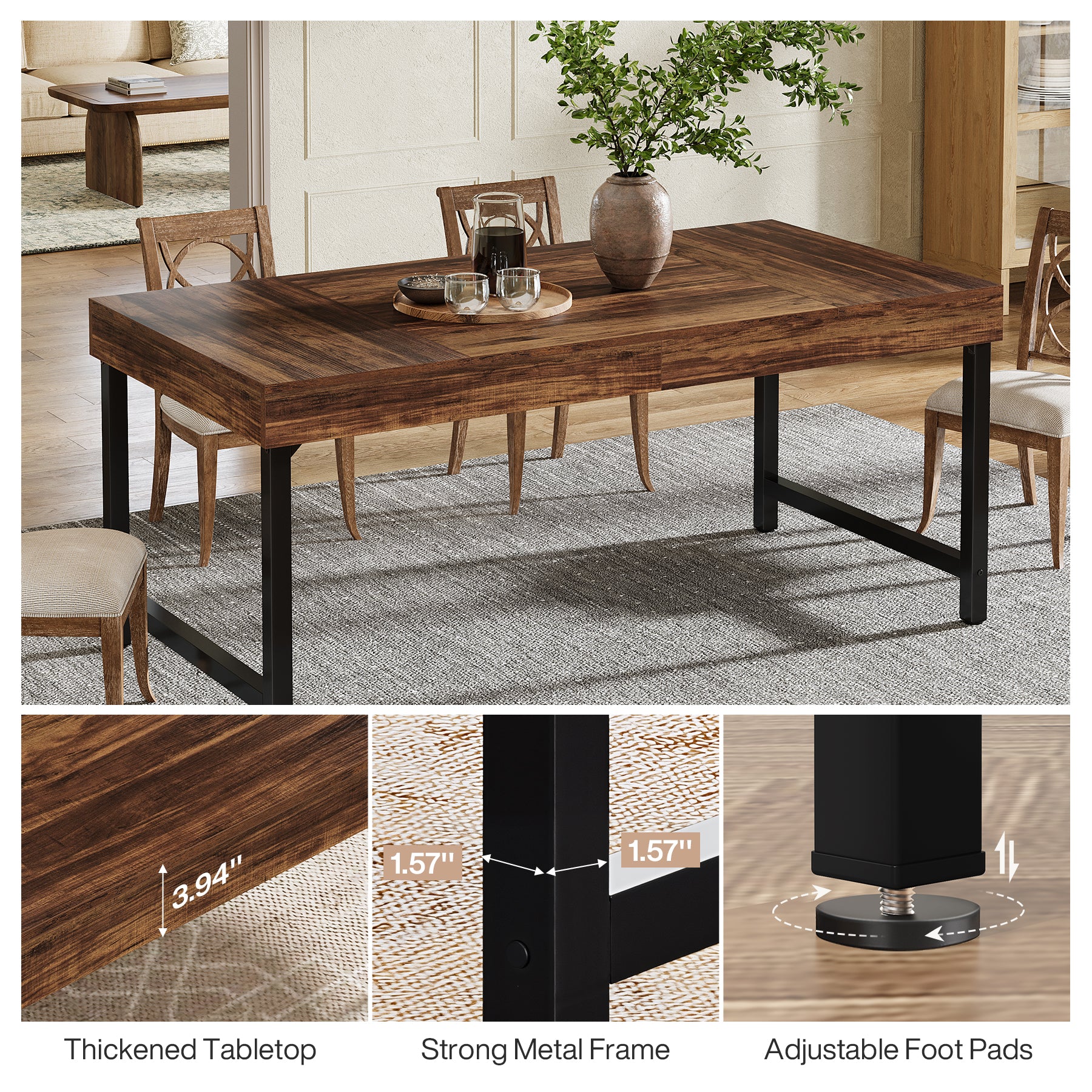 140 cm Tribesigns Eettafel, Industrieel Keukenblad met Metalen Poten voor 4-6 Personen