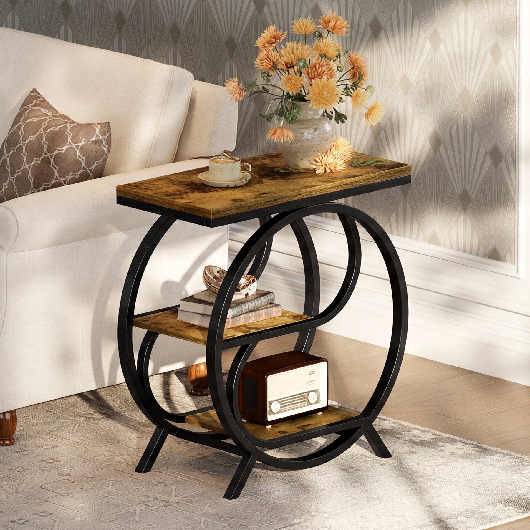 Tribesigns 60 cm Bijzettafel, Industriële 3-Laags Tafel voor Woonkamer