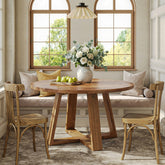 120 cm Ronde Eettafel, Landelijke Massief Houten Keukentafel met Schragenonderstel voor 4 Personen 3