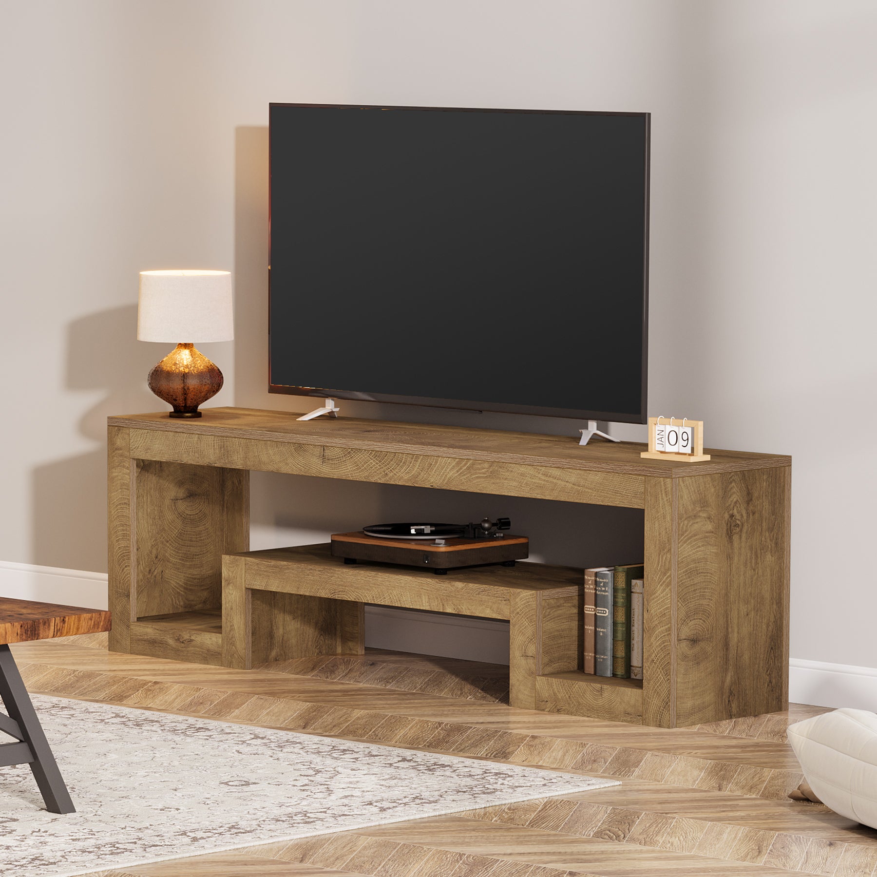 160 cm Tribesigns TV-Meubel voor 55–75 Inch TV’s, Landelijk Entertainment Center met Open Opbergruimte