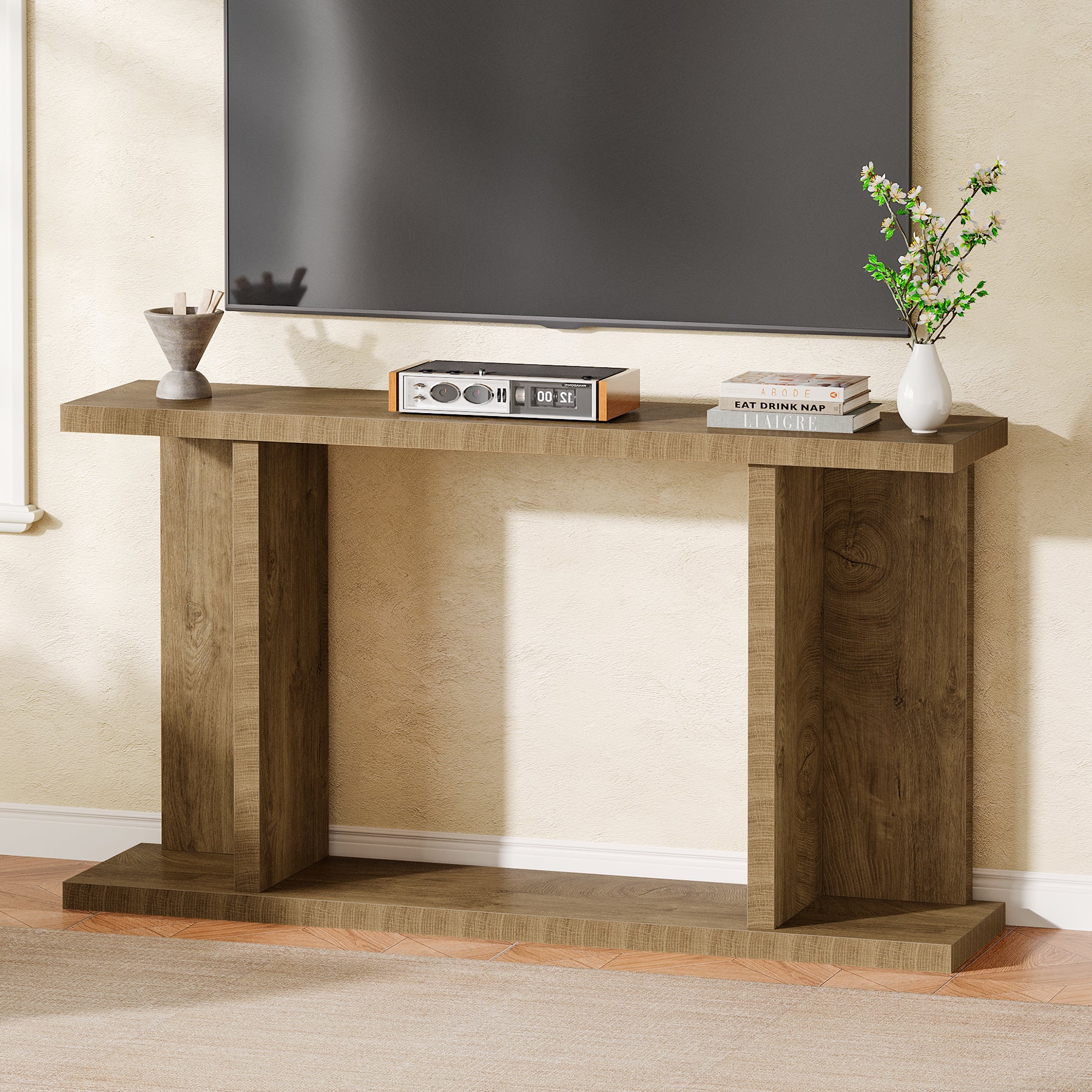 140 cm Consoletafel, 2-Laags Landelijke Banktafel voor Achter de Bank