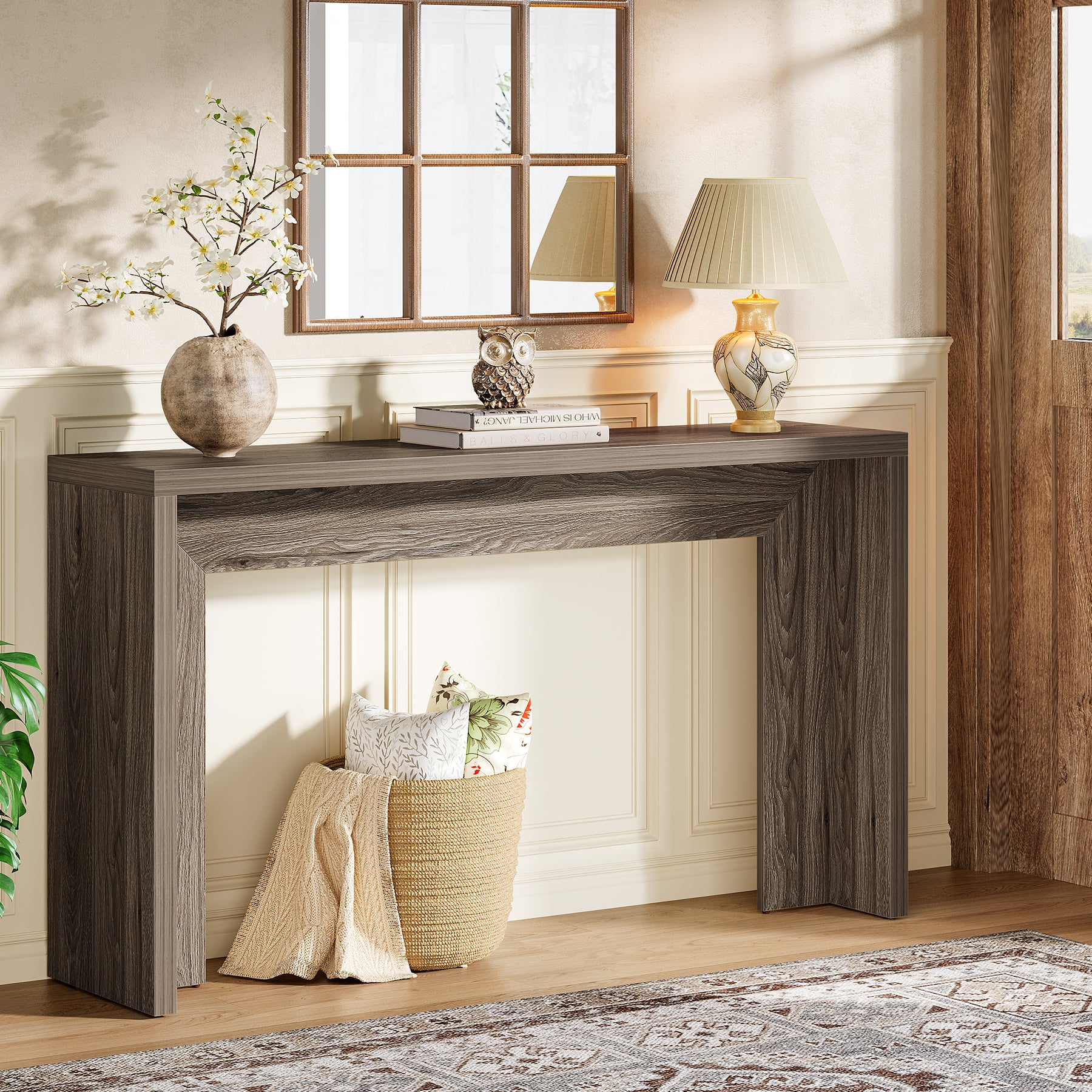 140 cm Houten Consoletafel met Opbergruimte, Landelijke Haltafel voor Entree