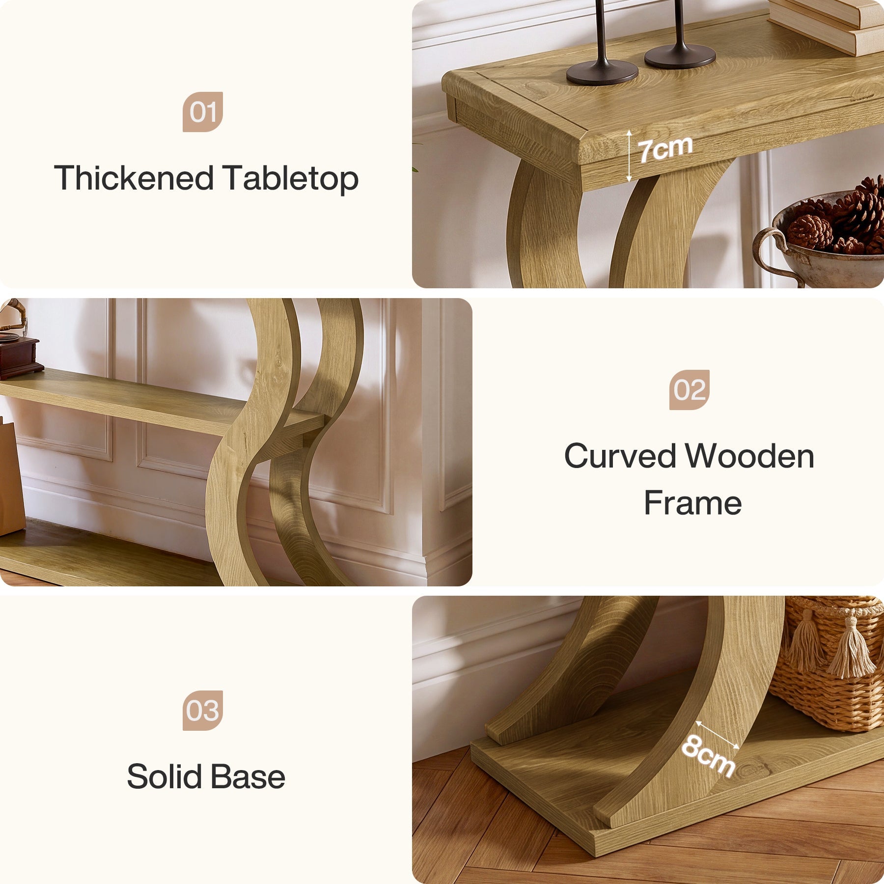 Tribesigns consolentafel 140 cm met 3 planken, smalle gangtafel met golfvormig design