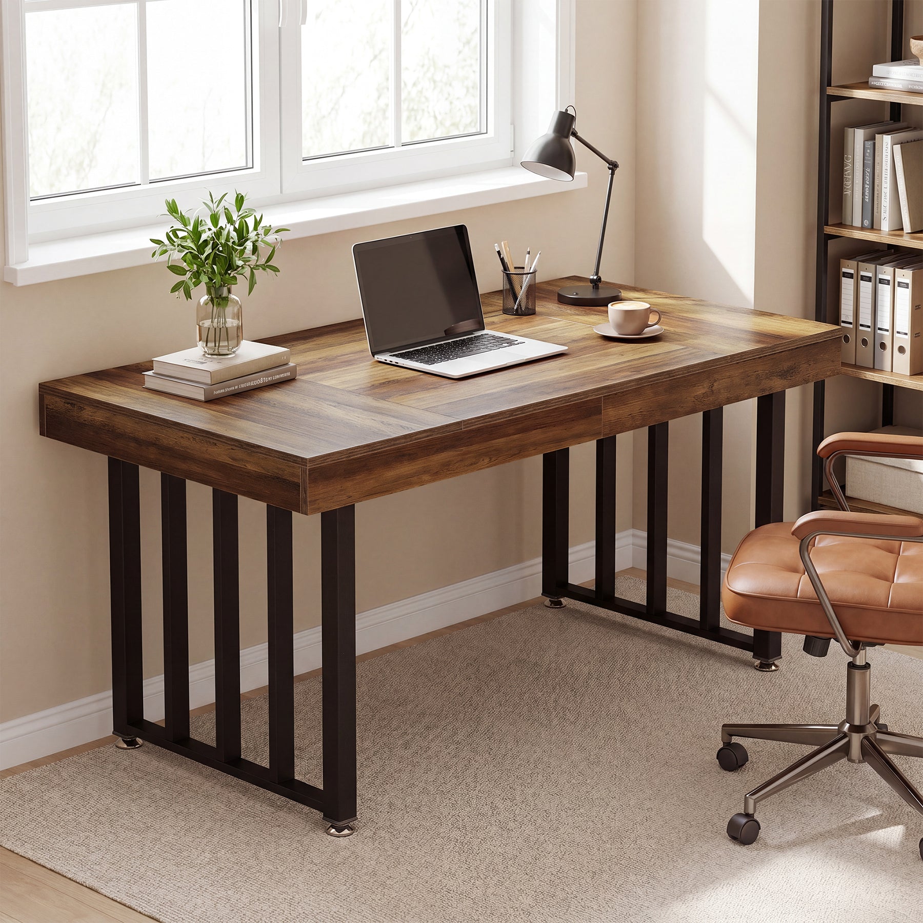 Tribesigns Bureau 140 cm, Grote Computertafel met Metalen Frame, Modern Bureaublad voor Thuiswerken