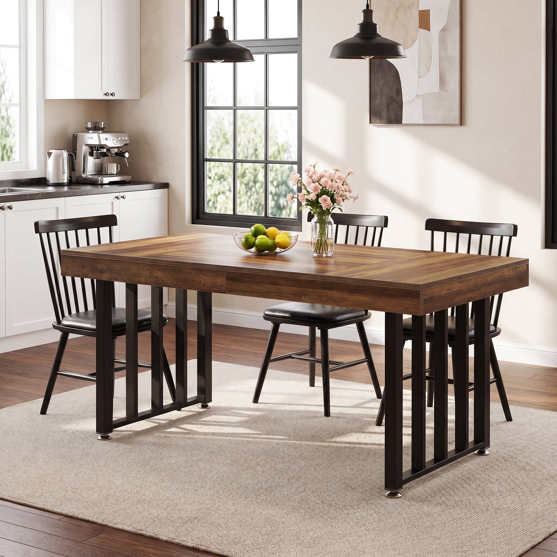 Tribesigns Eettafel 140 cm voor 4 personen, Rechthoekige Keukentafel met Stevige Metalen Poten