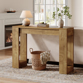 105 cm Houten Consoletafel met Dubbele Basis, Moderne Haltafel voor Entree en Woonkamer 3