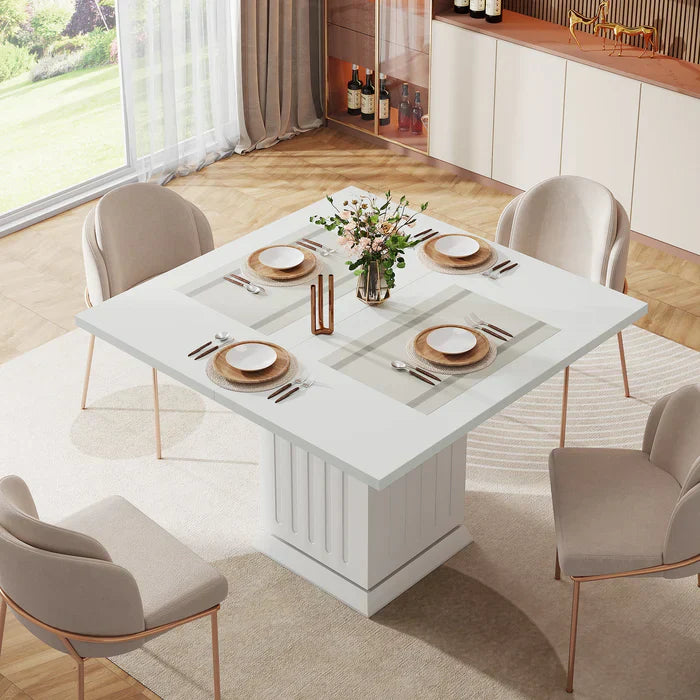 Vierkante Eettafel voor 4 Personen met 2 Placemats, Moderne Witte Keukentafel
