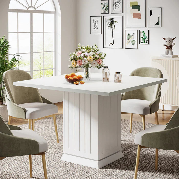Vierkante Eettafel voor 4 Personen met 2 Placemats, Moderne Witte Keukentafel