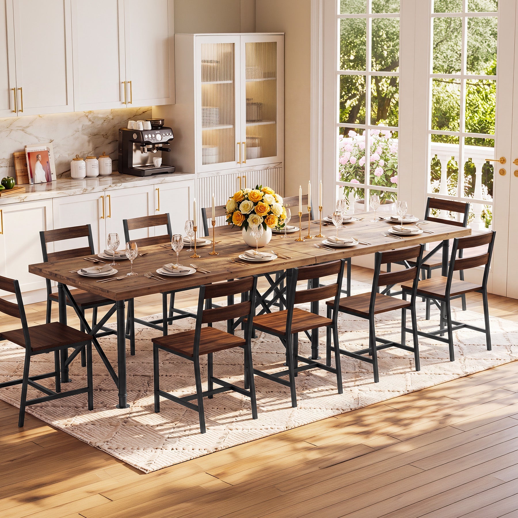 Massief houten eettafel 160 × 80 cm voor 4–6 personen, rechthoekige eettafel met X-vormig metalen frame