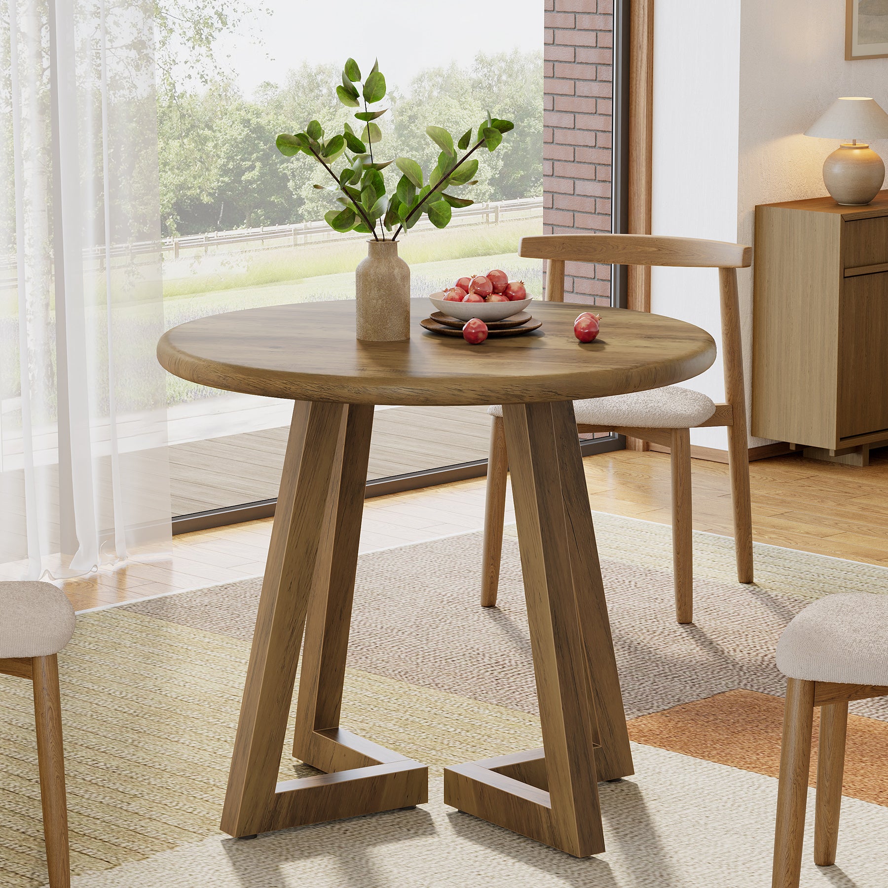 80 cm Ronde Eettafel, Bruine Keukentafel voor Twee tot Vier Personen