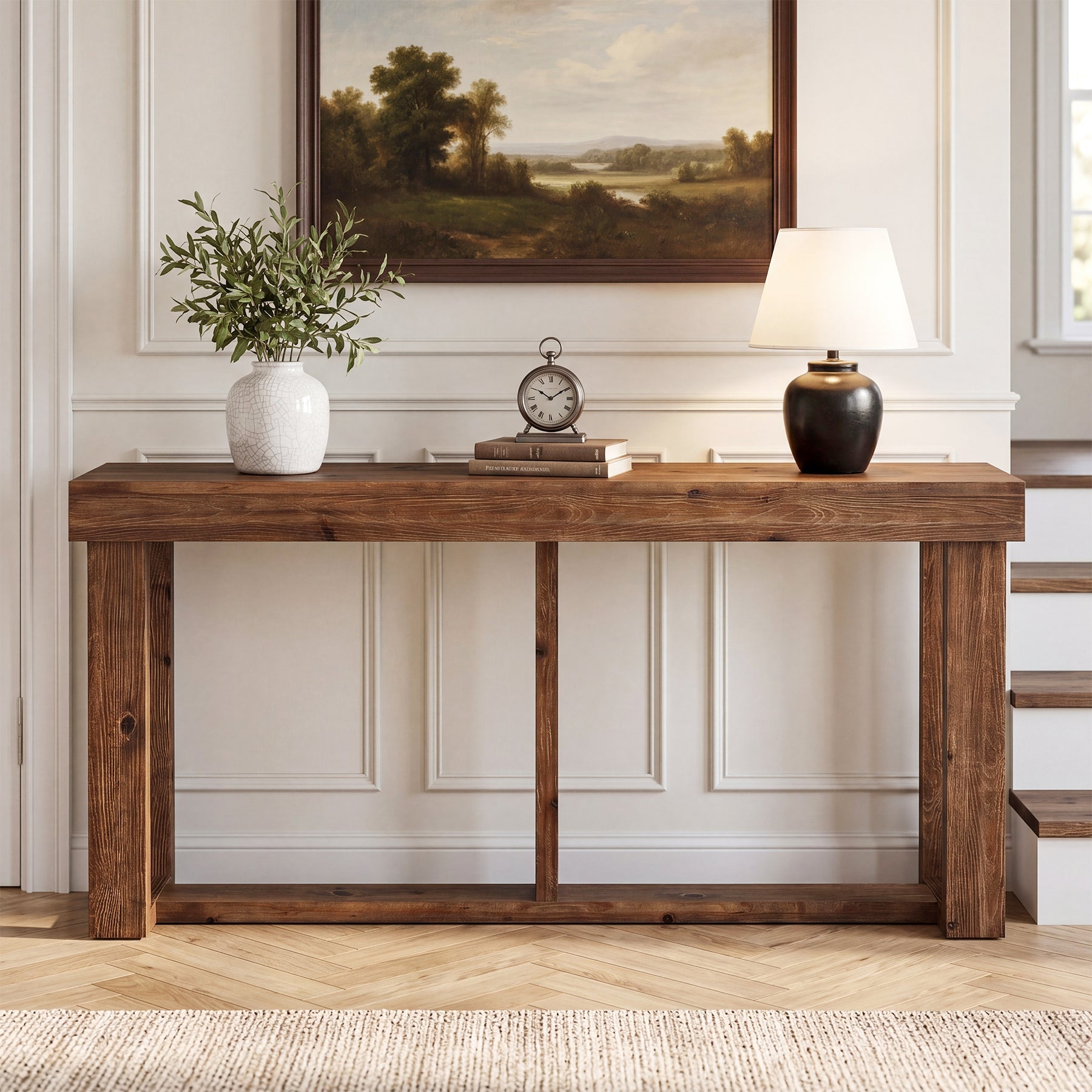 160 cm massief houten consoletafel, landelijke bank- en entree tafel voor de woonkamer