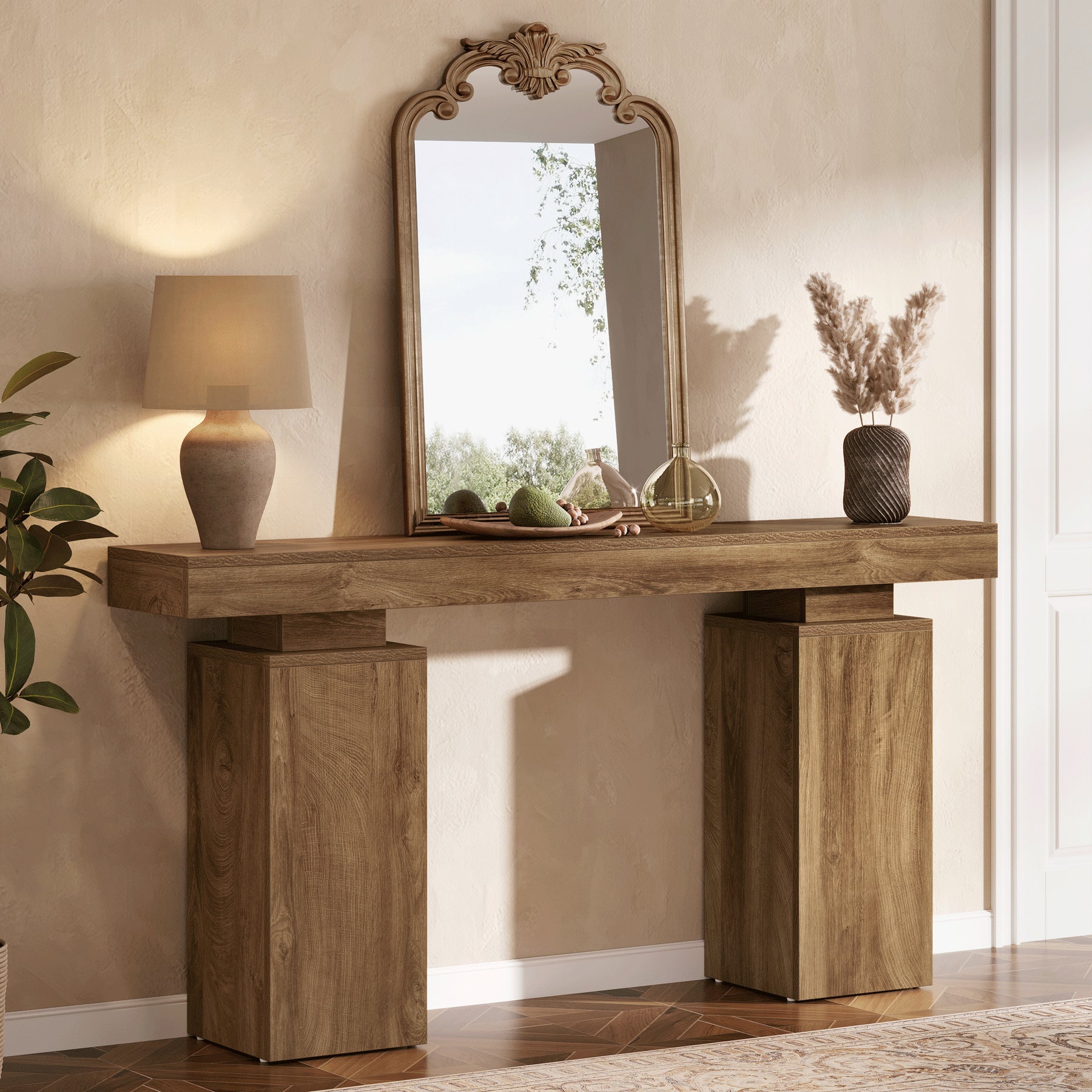 Consoletafel van 160 cm in landhuisstijl voor hal en achter de bank, moderne houten sidetable voor woonkamer en entree
