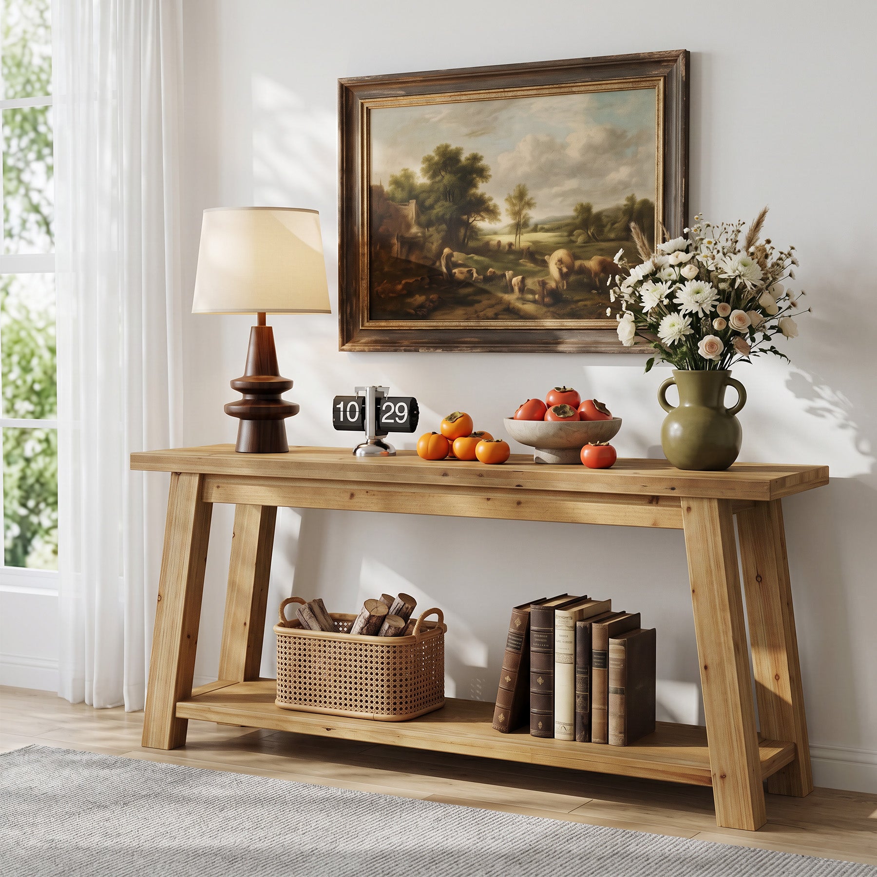 Tribesigns massief houten TV-lowboard, 180 cm, voor 65-80 inch televisies, mediaconsole in landelijke stijl met open opbergvakken