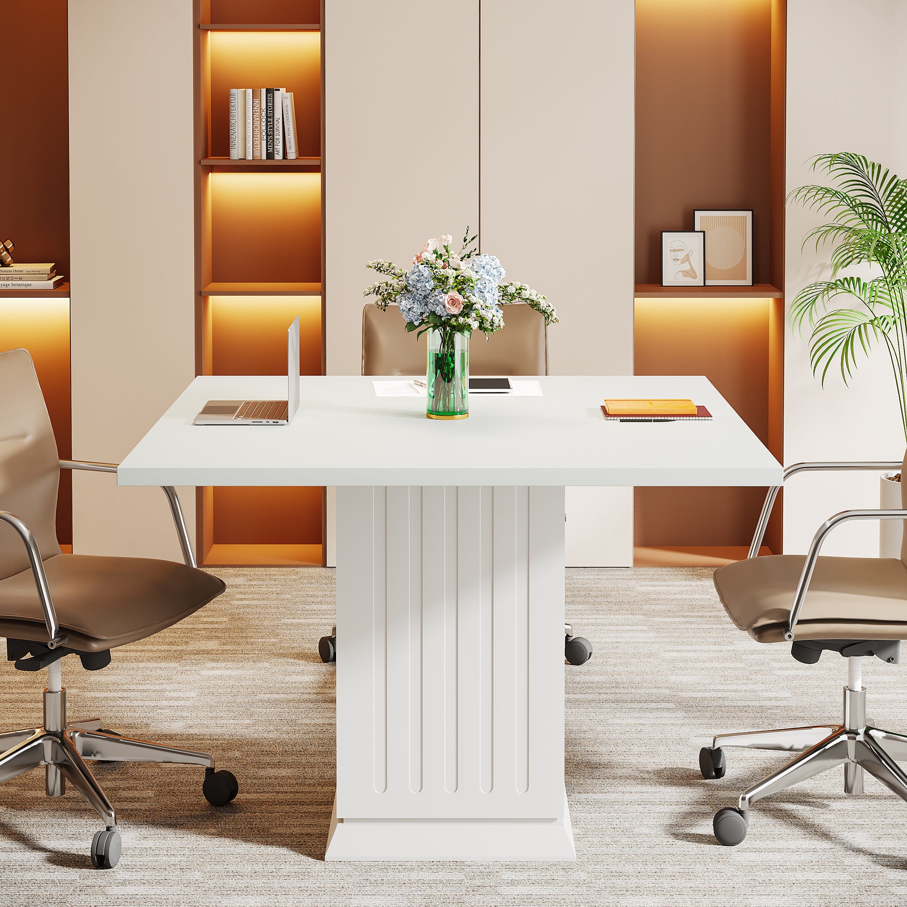 90 cm Vierkante Vergadertafel, Witte Kantoortafel voor Overleg