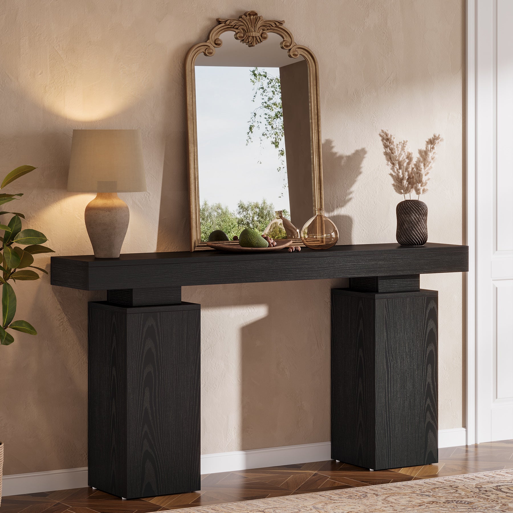 Consoletafel van 160 cm in landhuisstijl voor hal en achter de bank, moderne houten sidetable voor woonkamer en entree